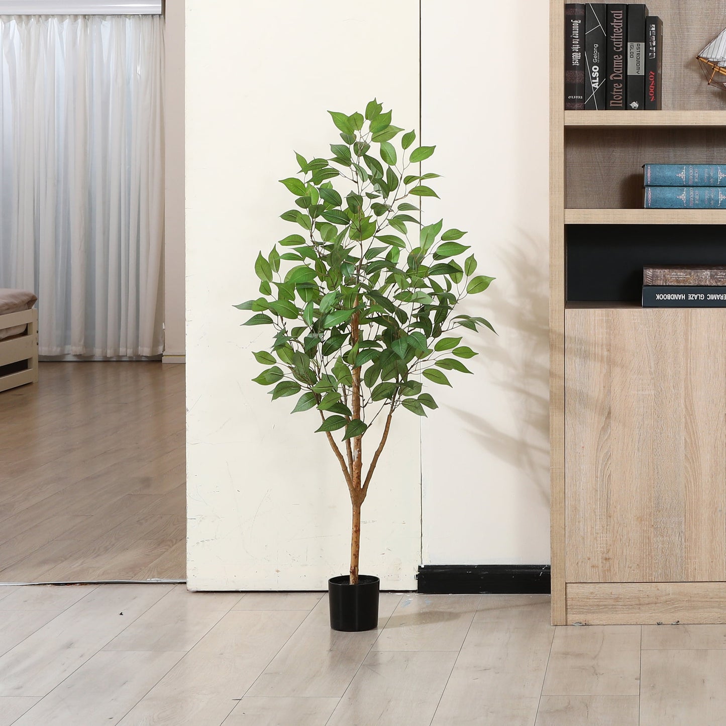 4FT Tall Artificial Ficus Tree with Natural Wood Trunk and Lifelike Leaves