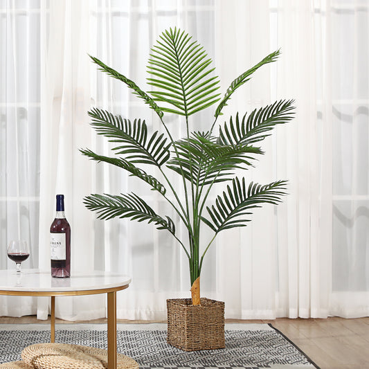 Artificial Tropical Palm Plants 4 Feet Fake Plant for Home Decor Indoor Outdoor Faux Areca Palm Tree in Pot for Home Office Perfect Housewarming Gift