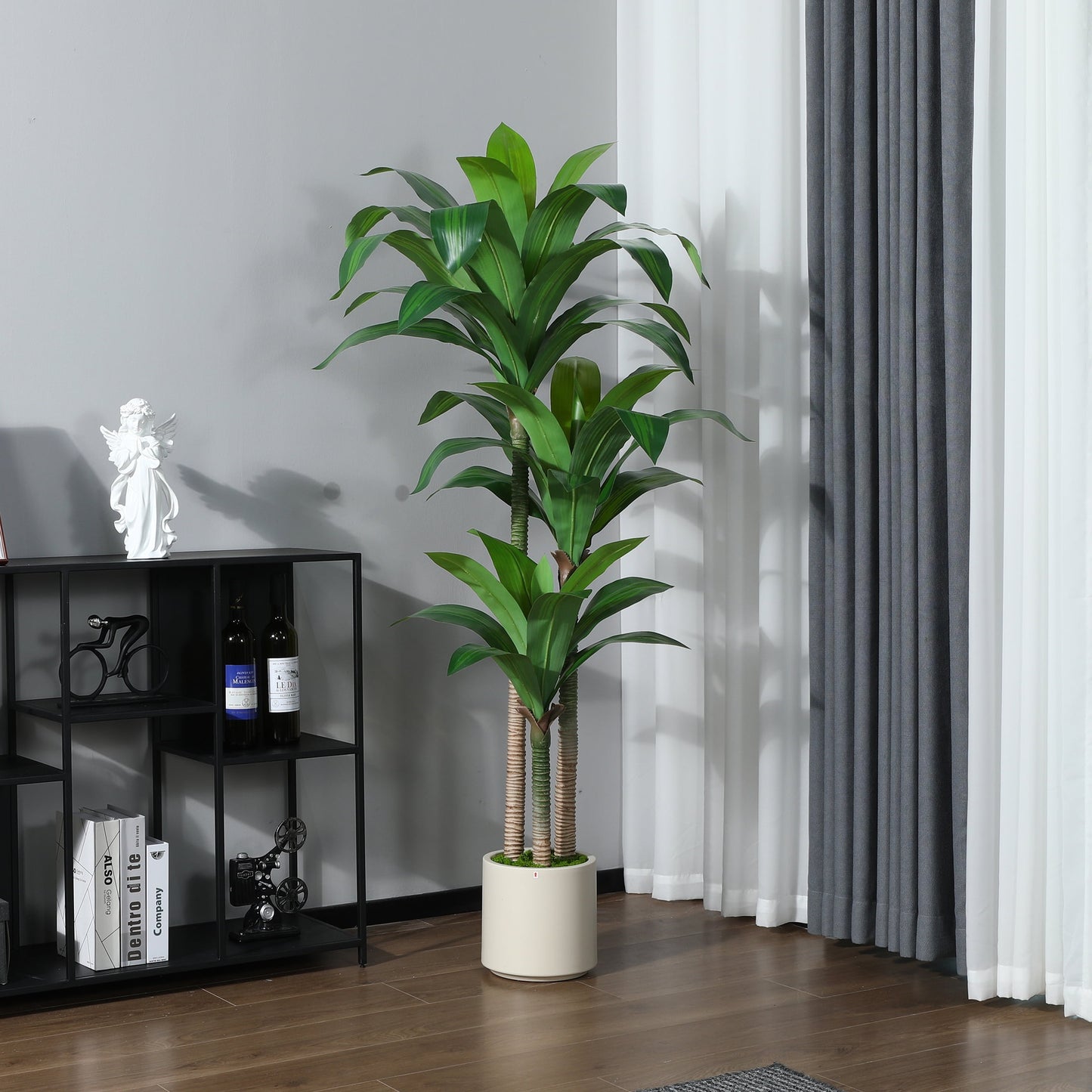 5FT Artificial Dracaena Tree with Large White Planter,Faux Dracaena Plants