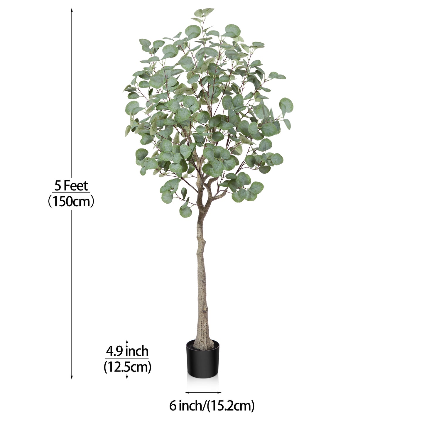 5FT Artificial Eucalyptus Silk Plants in Pot, Faux Plastic Eucalyptus Tree with Durable Plastic Trunk for Home Decor Office House Living Room Indoor Outdoor