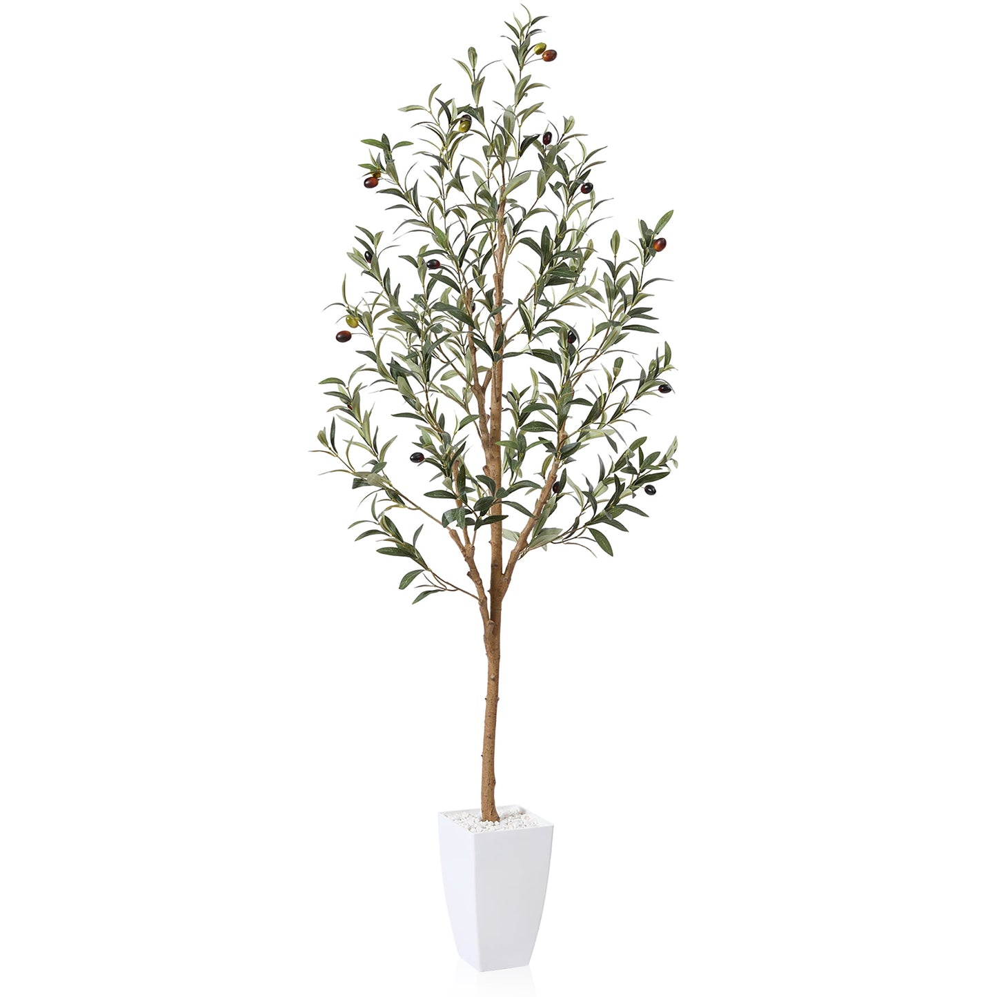 5FT Artificial Olive Tree with 9 inches White Taper Planter,Faux Tropical Silk and Lifelike Fruits Fake Greenery Potted Plant for Home Office Decor Indoor Outdoor