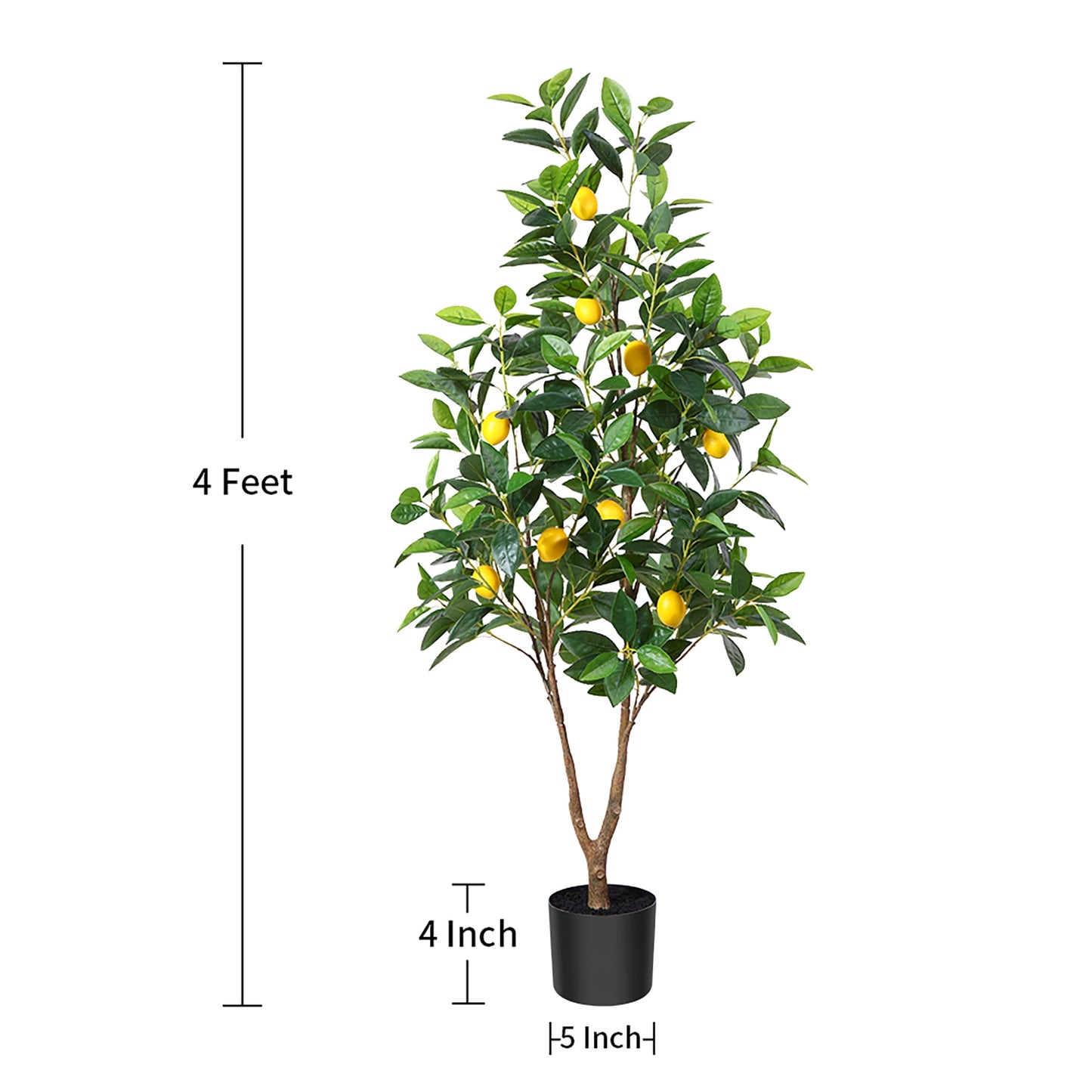 DR.Planzen Artificial Lemon Plants, 4FT Faux tree, Artificial Lemon Plants of 396 Leaves and 9 Plastic Lemon Fruits for Indoor, Fake tree for Office Home Living Room Floor Patio Greening Decor