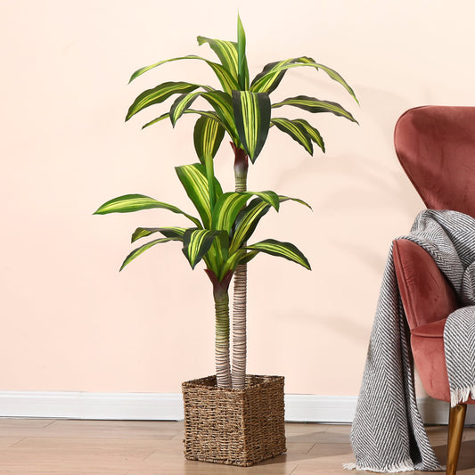 Artificial Plants, 4 Ft Dracaena Tree Faux Plants Indoor Outdoor Decor Fake Tree in Pot Slik Plants for Home Decor Office Living Room Porch Patio Perfect Housewarming Gift