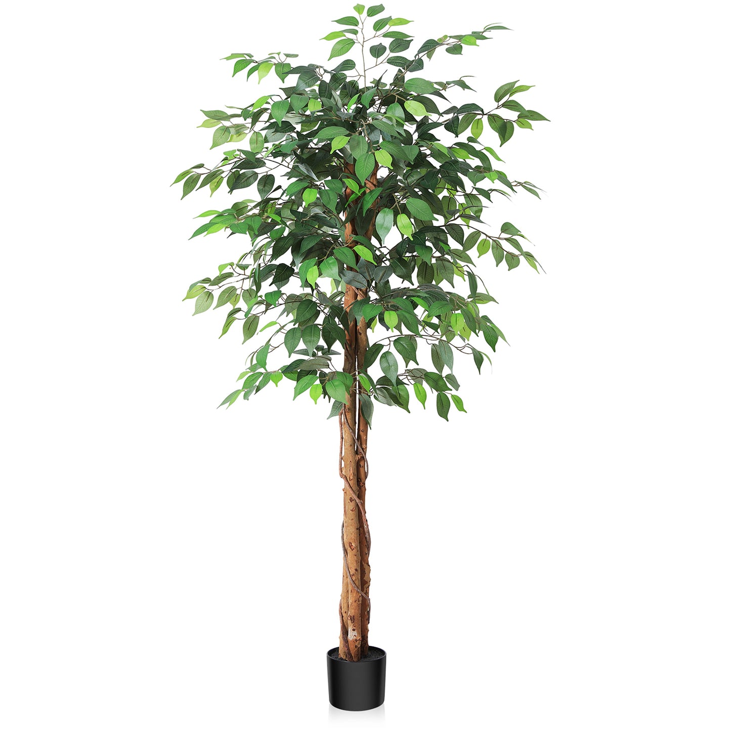 5ft Artificial Ficus Tree with Natural Wood Trunk, Silk Fake Ficus Tree in Plastic Nursery Pot, Faux Plant for Office Home, Indoor Outdoor Decor, 1 Pack