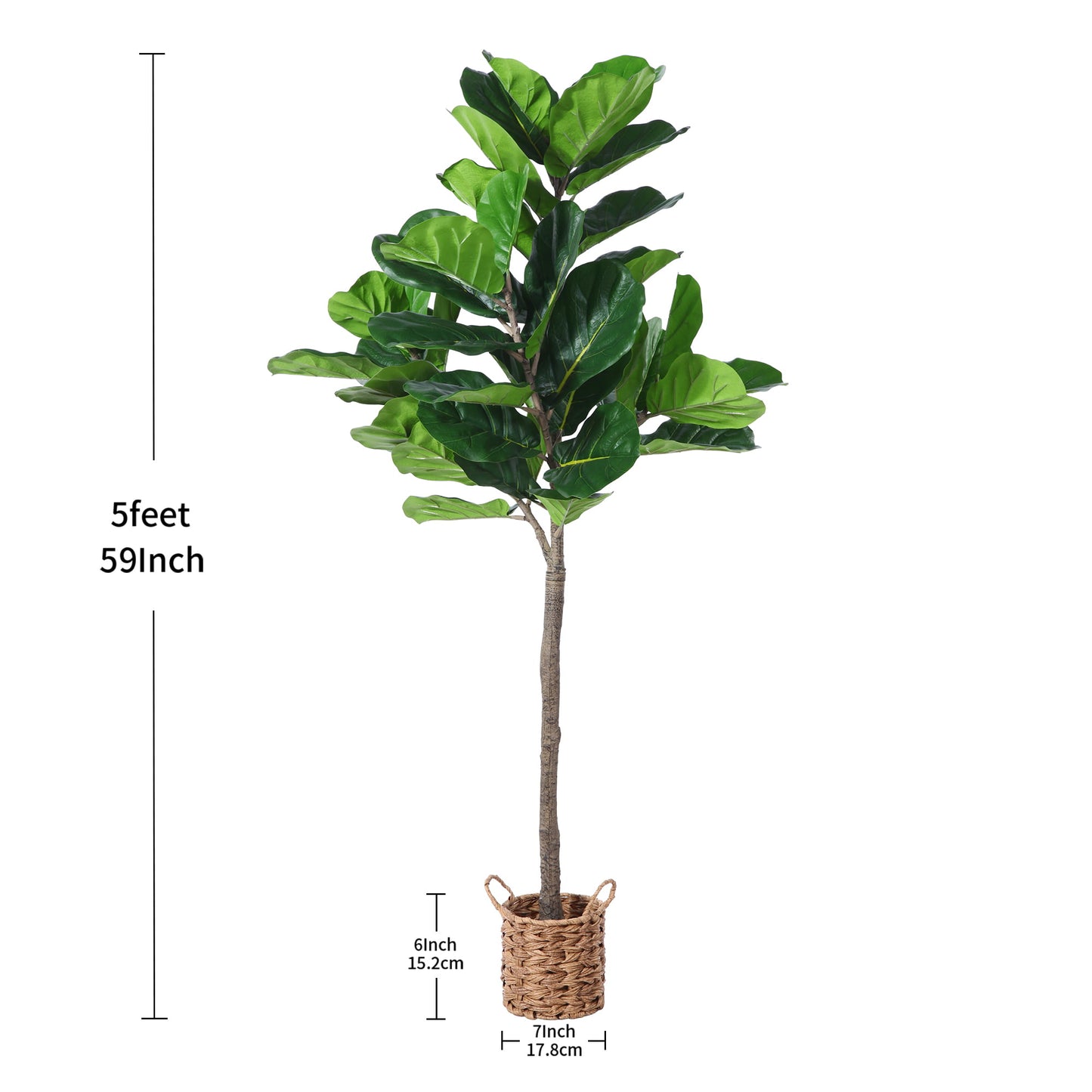 5FT Artificial Fiddle Leaf Fig Plants in Basket, Faux Plastic Tree with Durable Plastic Trunk for Home Decor Office House Living Room Indoor Outdoor, Fake House Plant, Tall Plants for Indoor