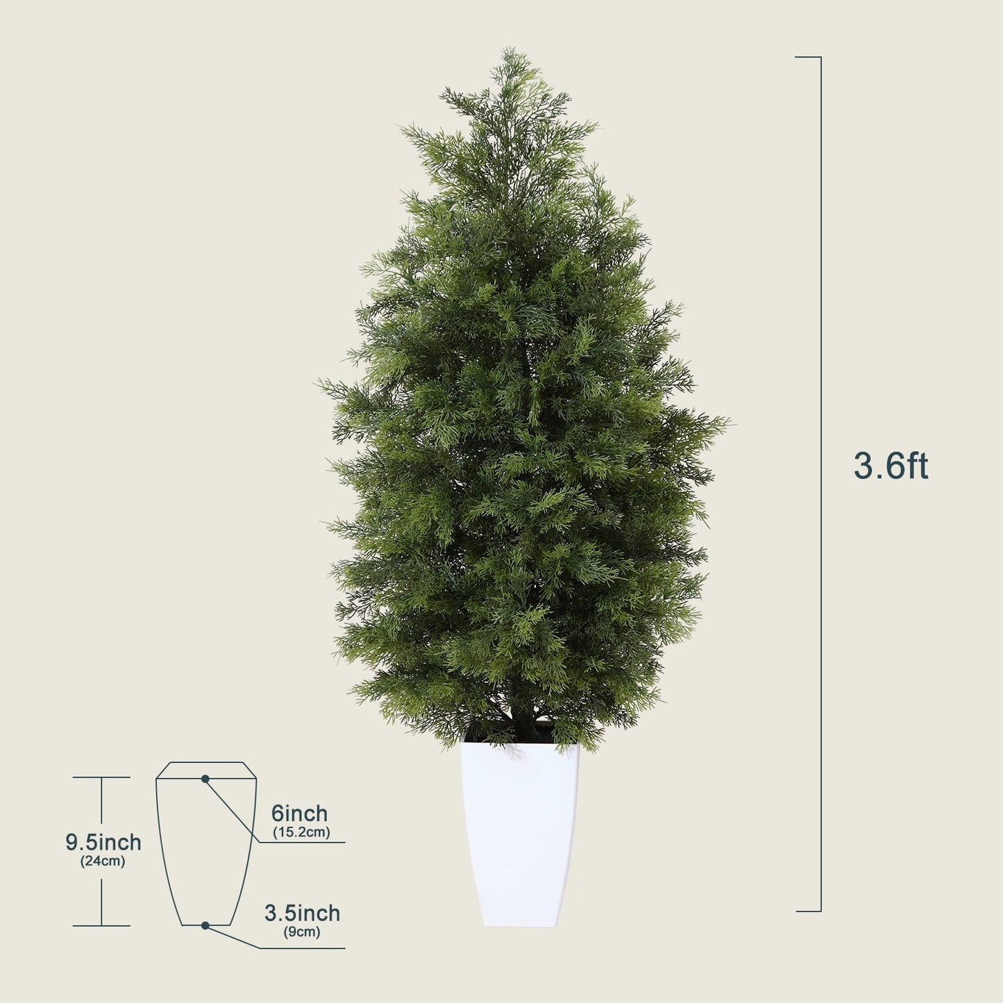 43'' Artificial Topiary Cedar Tree with 9.5'' High White Taper Planter,Artificial Plants UV Rated Potted Plants Fake Tree for Christmas Tree Daily Farmhouse Front Porch Table Home Decor