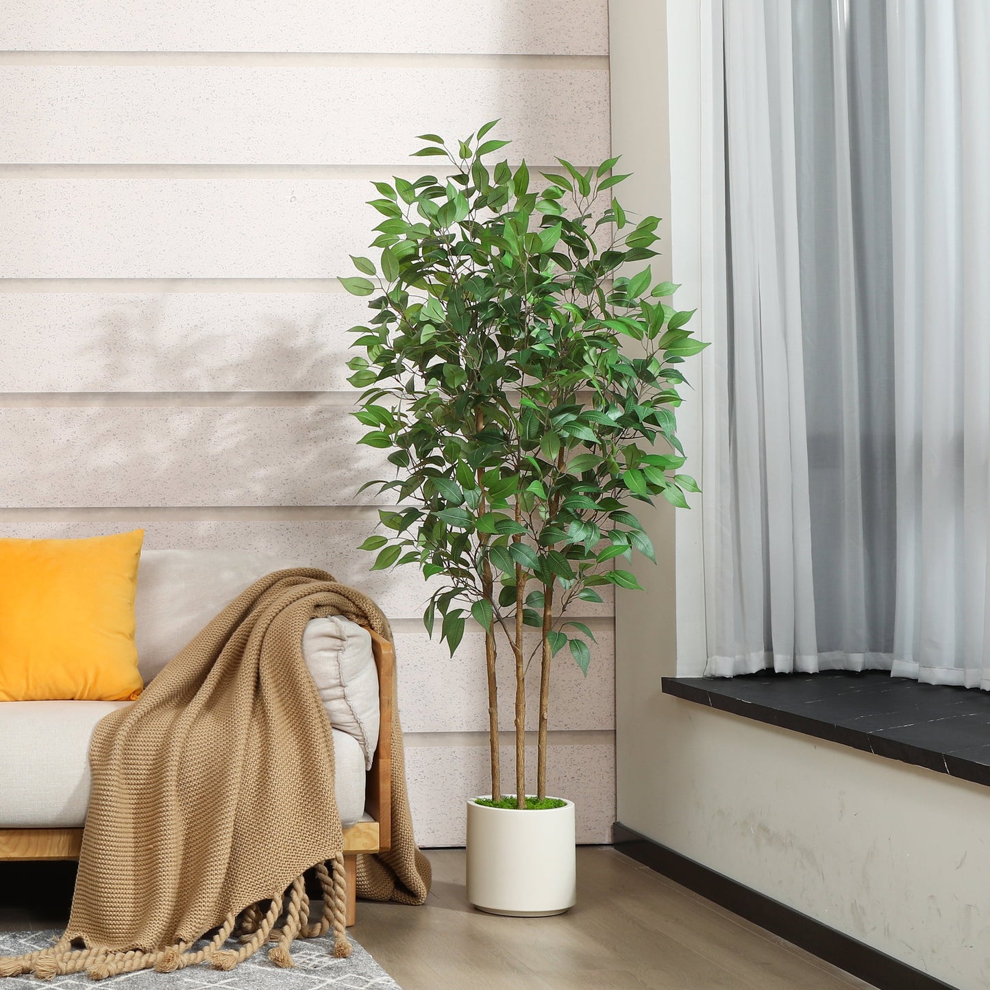 5 ft Faux Ficus Plant in Large White Planter, Artificial Ficus Tree in Pot, Perfect Home D¨¦cor