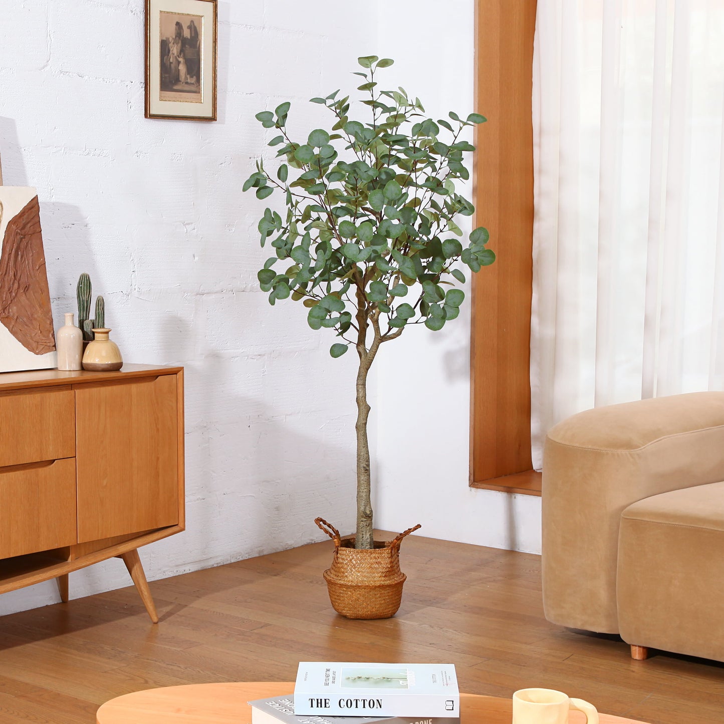 5FT Artificial Eucalyptus Silk Plants in Pot, Faux Plastic Eucalyptus Tree with Durable Plastic Trunk for Home Decor Office House Living Room Indoor Outdoor