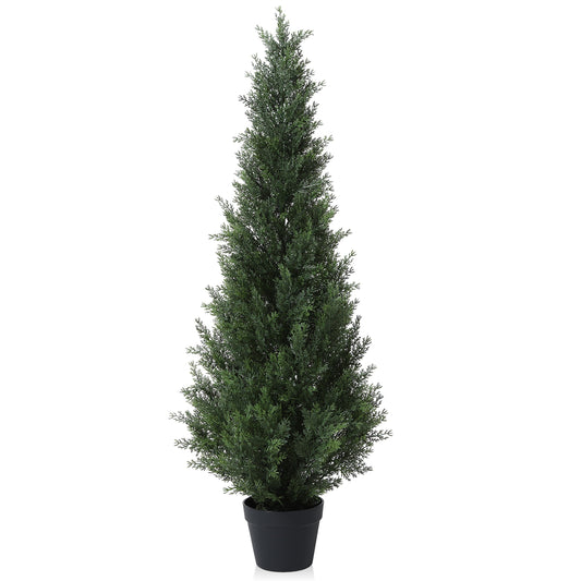 Artificial Cedar Tree 4Ft Outdoor Artificial Topiary Cedar Plants Fake Tree UV Rated Potted Tree for Porch Decor Faux Pine Tree for Perfect Housewarming Gift 1 Pack