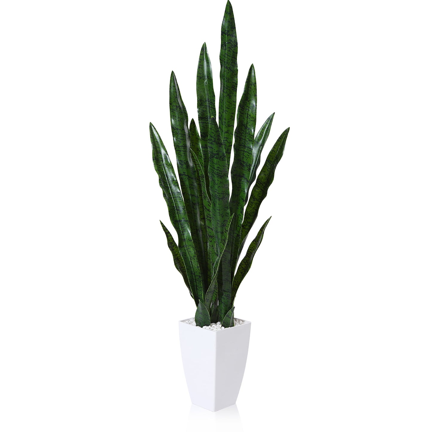 Green 43'' Tall Large Artificial Snake Plant with 9'' inches High White Taper Planter,Tall Faux Sansevieria Plant with 20 Leaves for Home Bedroom Living Room Bathroom Indoor Outdoor Decor