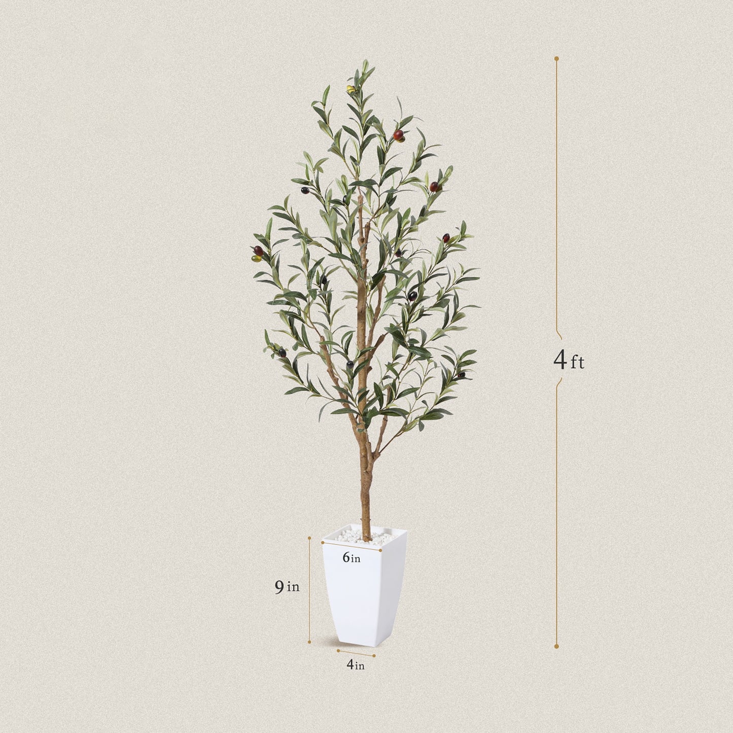 4FT Artificial Olive Tree with 9 inches White Taper Planter,Faux Tropical Silk and Lifelike Fruits Fake Greenery Potted Plant for Home Office Decor Indoor Outdoor