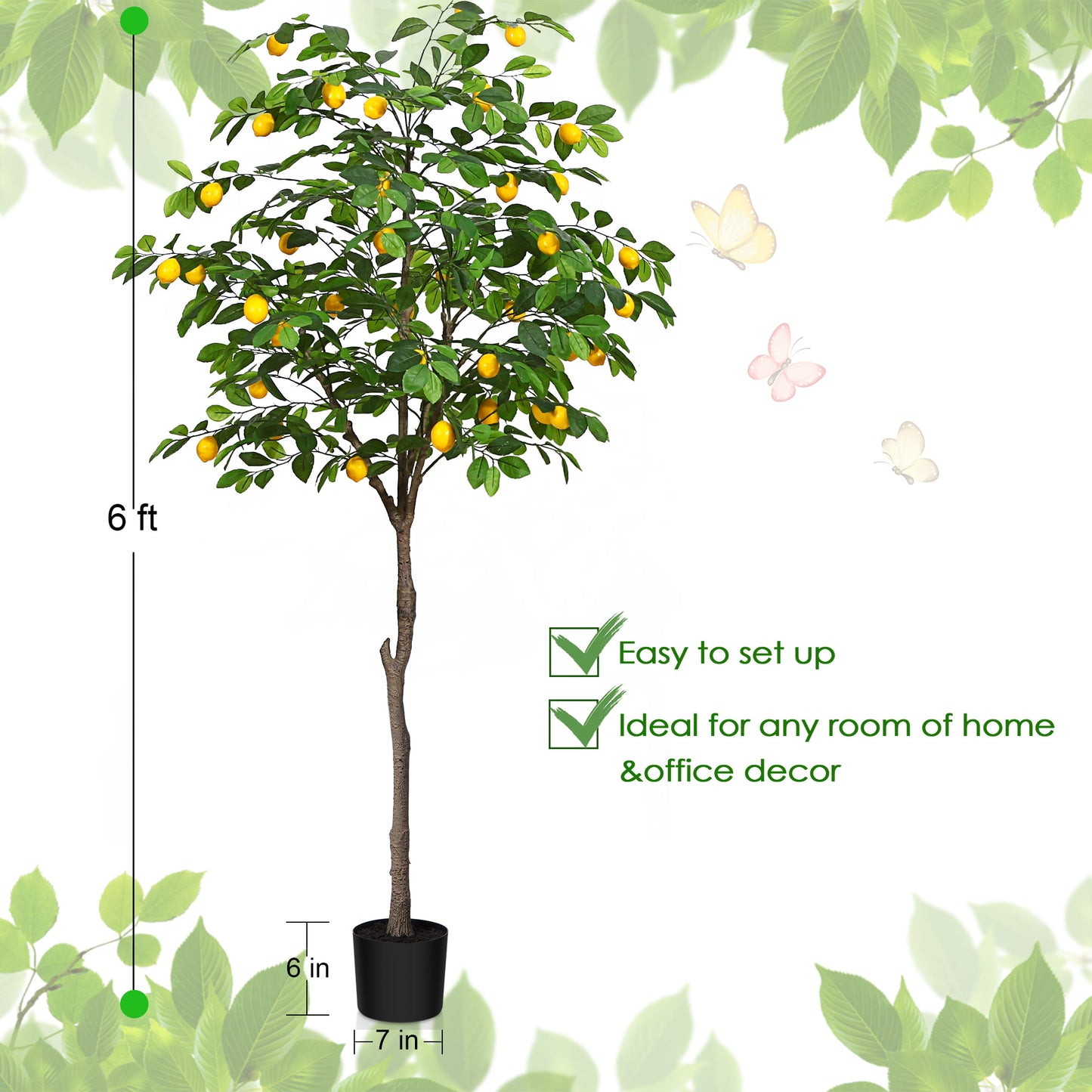 Fake Lemon Tree, 6FT Artificial Lemon Silk Plants, Pre Potted Faux Lemon Tree, Plastic Lemon Fruit Tree for Home Decor Living Room Office