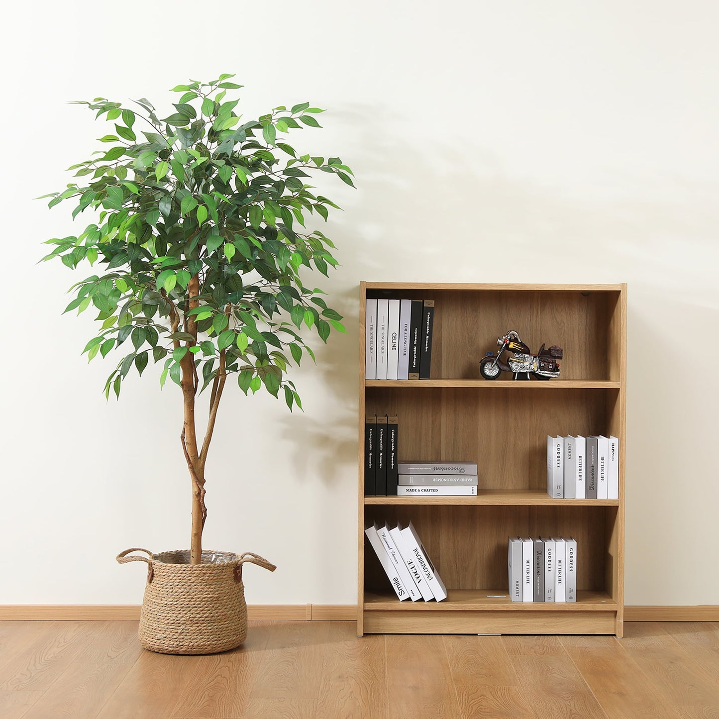 5 Feet Artificial Ficus Tree - Fake Silk Plants with Lifelike Leaves and Natural Wood Trunk - Faux Potted Tree for Indoor Home Decor