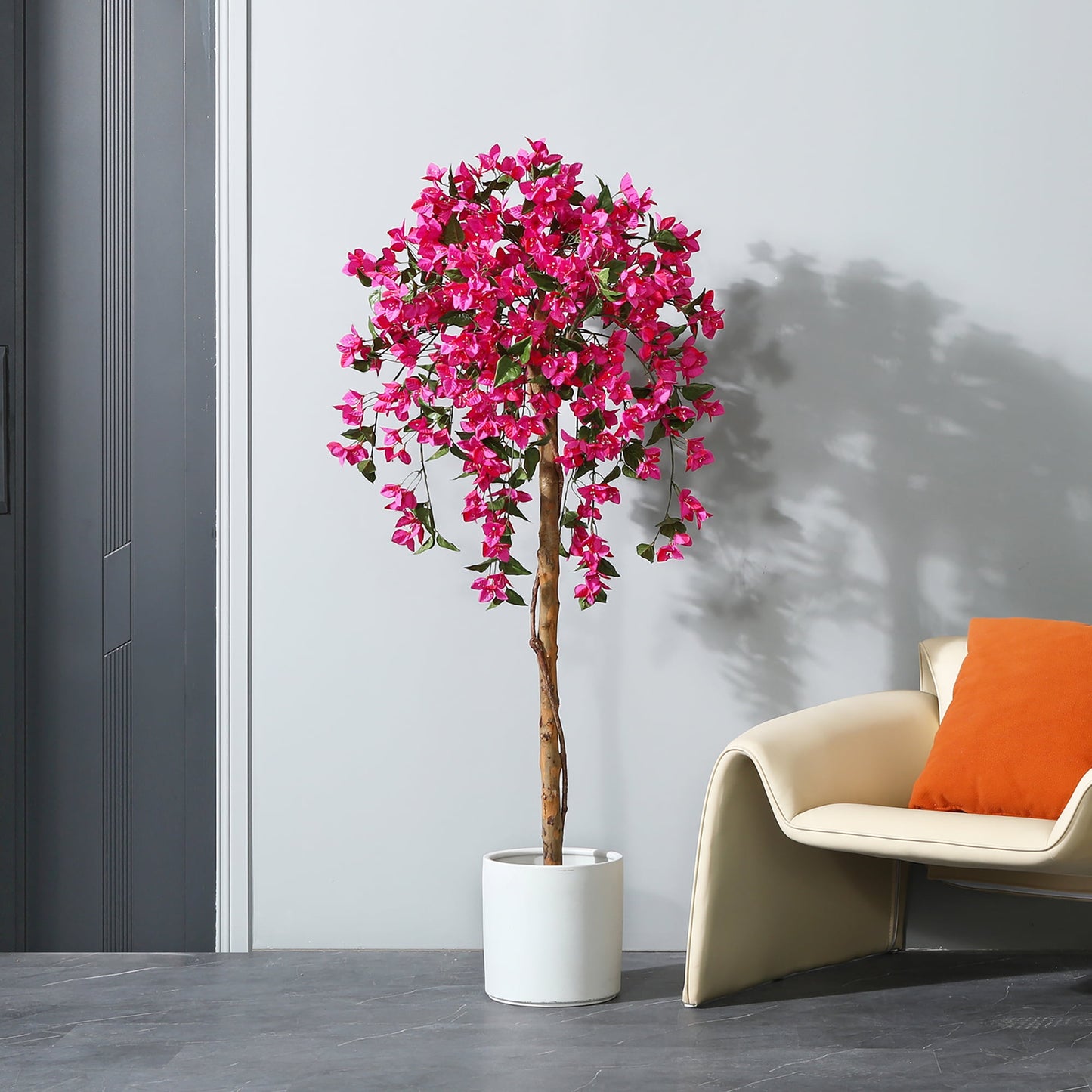 5FT Artificial Tree Tall Potted Fake Bougainvillea Trees for Outdoor Indoor Office Wedding Home Decor Lifelike Faux Plants with Wood Trunk and Pink Flowers