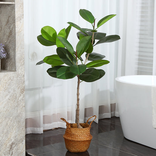 Artificial Rubber Tree, 4 FT Fake Plastic Ficus Plants, Pre Potted Faux Greenry Plants for Home Decor Office House Living Room Indoor Outdoor