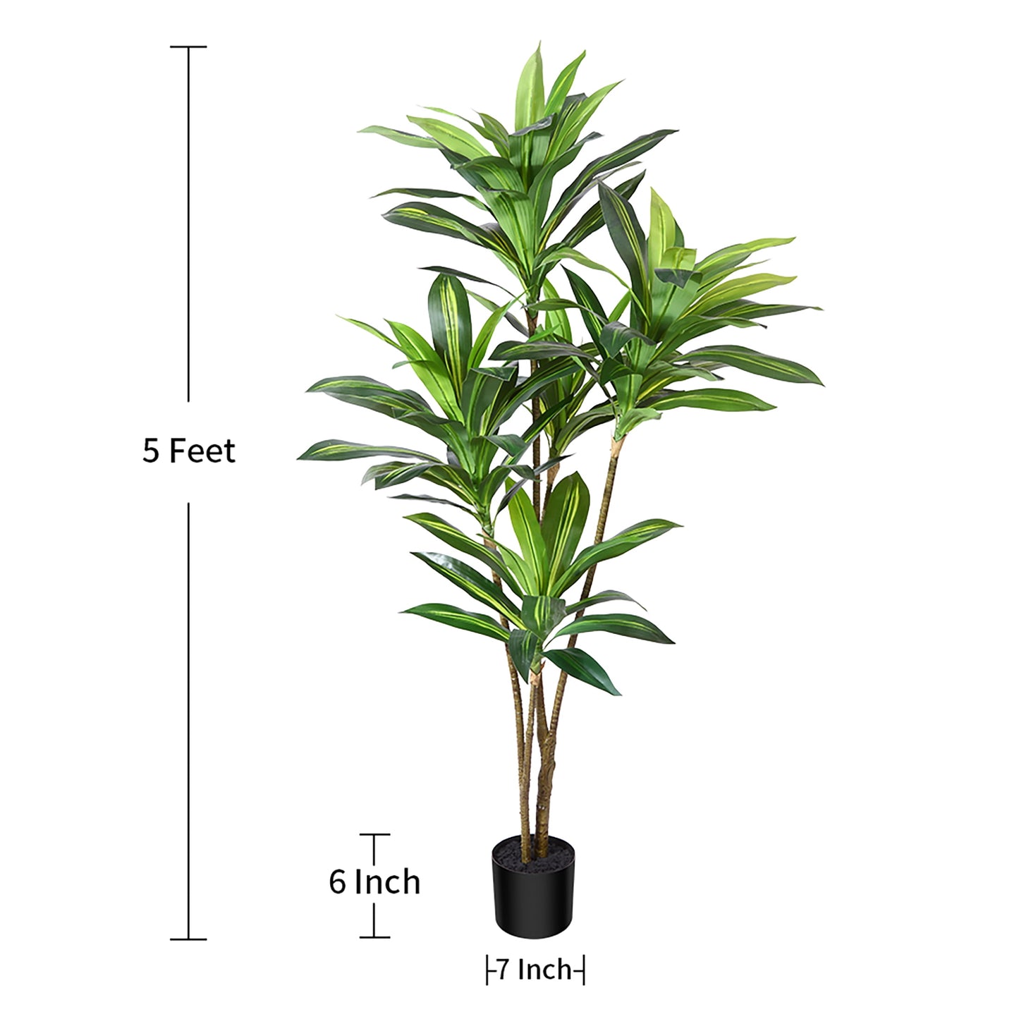 DR.Planzen Artificial Dracaena Tree, 5FT Tall Fake Plants Artificial Dracaena Tree for Indoor, Fake Trees for Office Home Living Room Floor Patio Greening Porch Decor, Set of 1