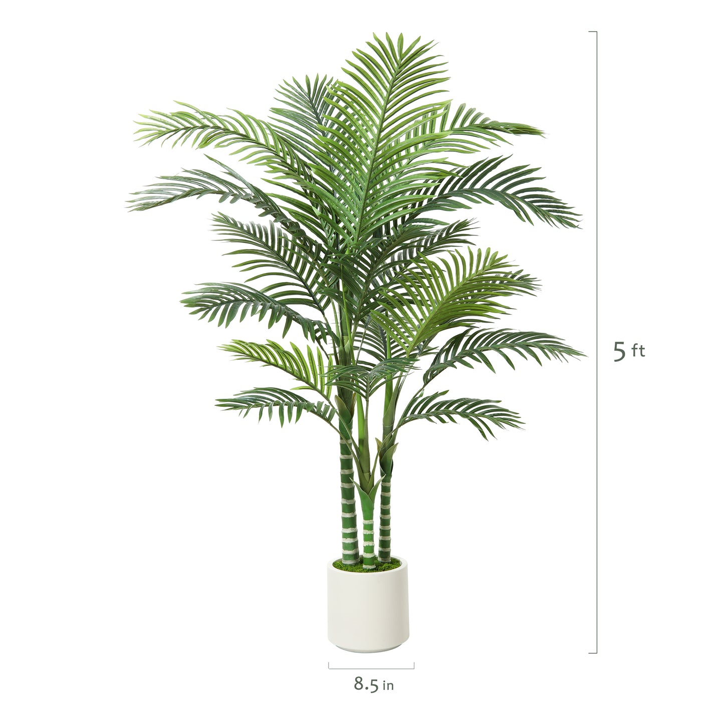 5 ft Artificial Golden Cane Palm Tree with Large White Planter, Faux Palm Plants in Pot