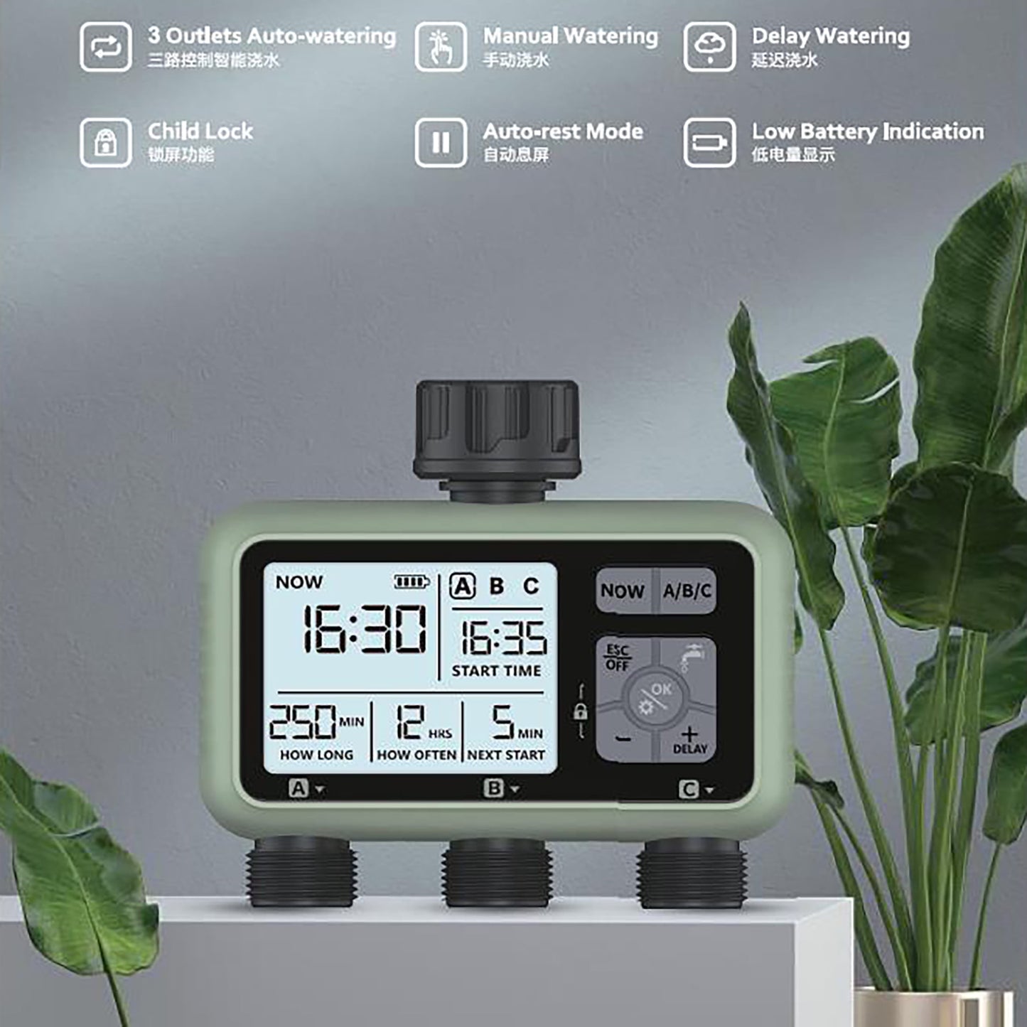 Water Timer, 2 Zone Hose Timer, Automatic Watering Timer for Gardens, Sprinkler Timer with Rain Delay / Child Lock /IP65 Waterproof, Bluetooth Large LCD Screen Irrigation Systems for Garden