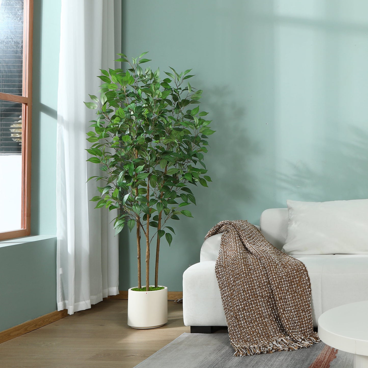 5 ft Faux Ficus Plant in Large White Planter, Artificial Ficus Tree in Pot, Perfect Home D¨¦cor