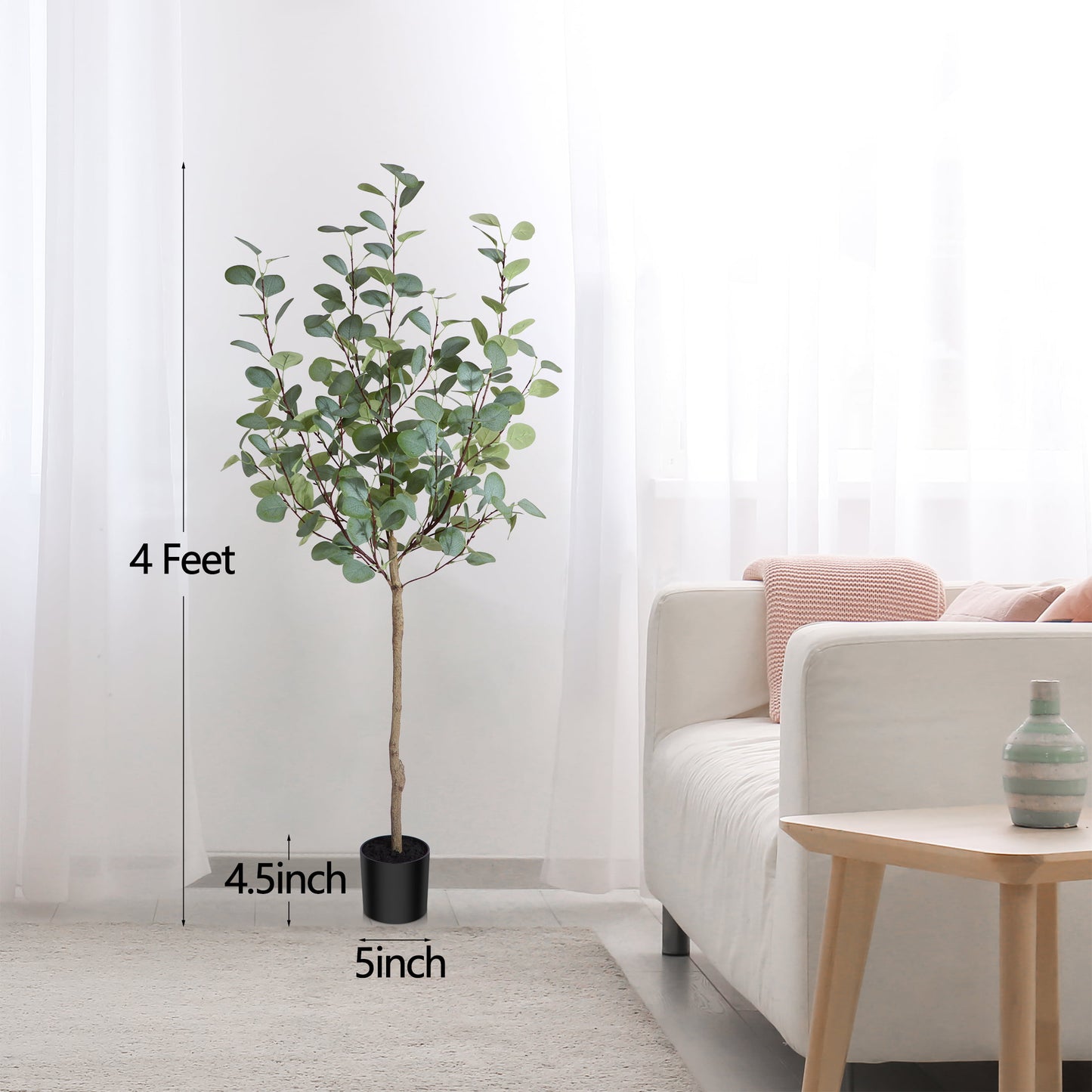 DR.Planzen Artificial Eucalyptus Plants 4Ft Fake Eucalyptus Plant in Pot Faux Tree for Home Decor Indoor Living Room Office Perfect Housewarming Gift 1Pack