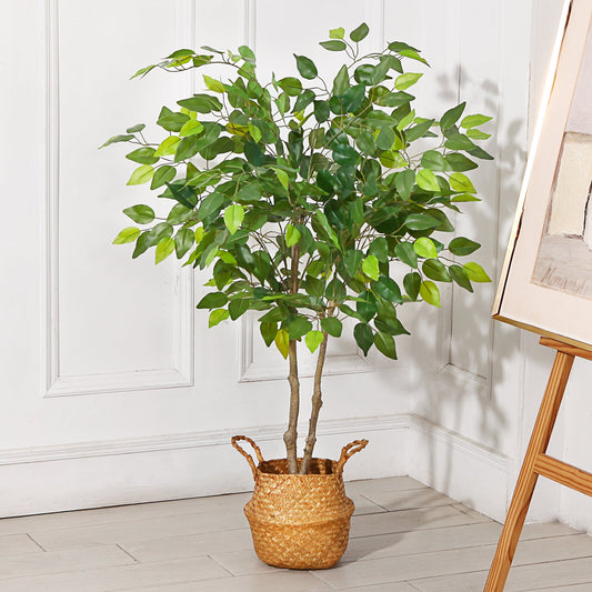 Artificial Ficus Silk Tree, 4 FT Faux Plastic Ficus Plants in Pot with Durable Plastic Trunk, Fake Plant for Home Decor Office House Living Room Indoor Outdoor