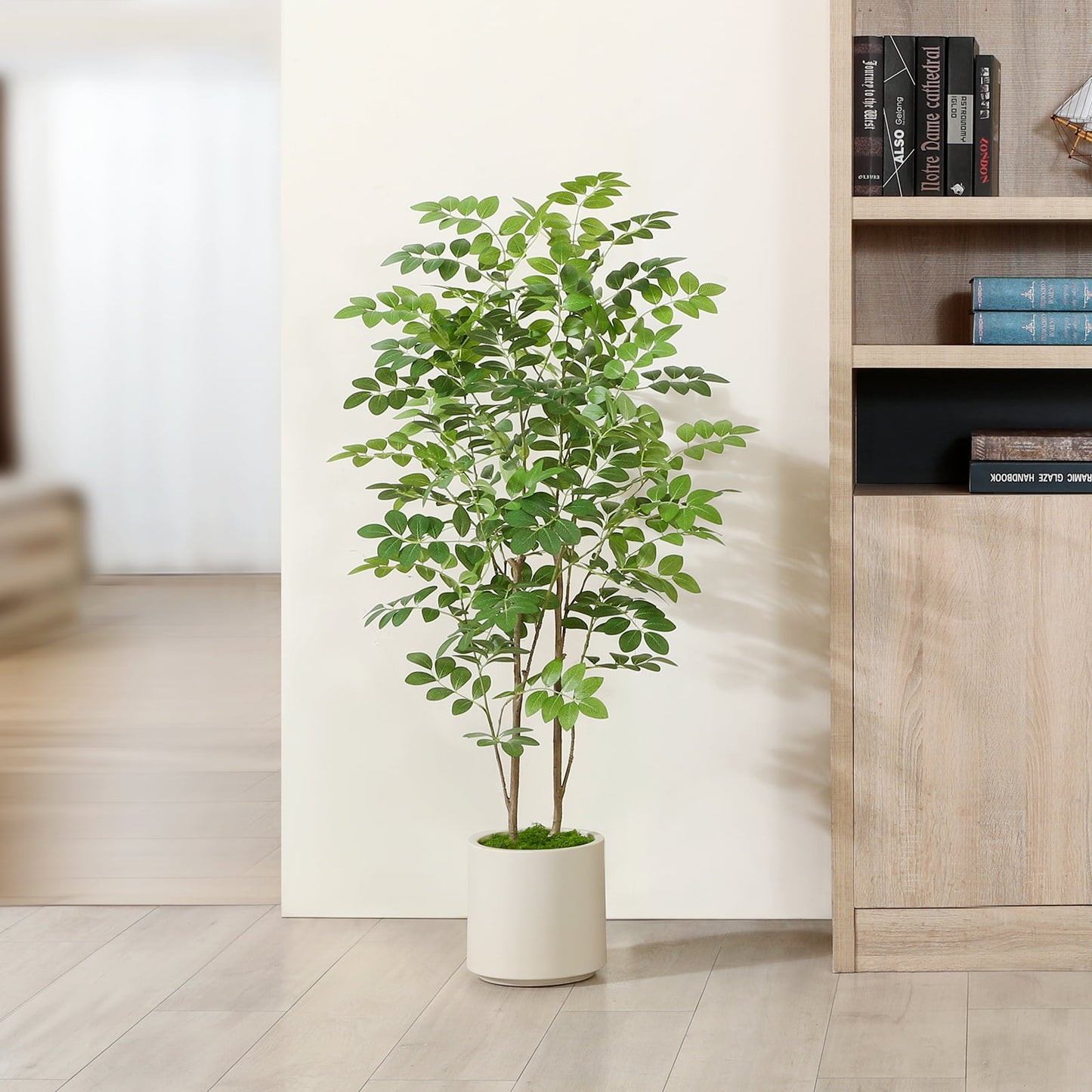 4FT Tall Large Artificial Eucalyptus Tree with 8.5 inches White Planter