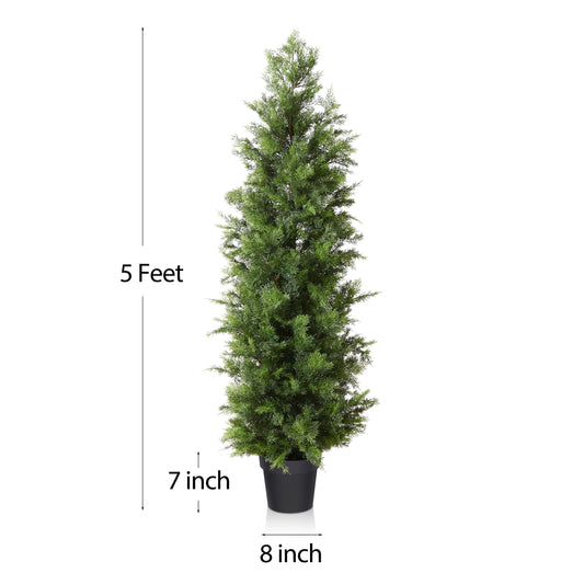 5FT Artificial Cedar Topiary Trees for Outdoors Potted Fake Cypress Trees Faux Evergreen Plants for Home Porch Decor Set of 2