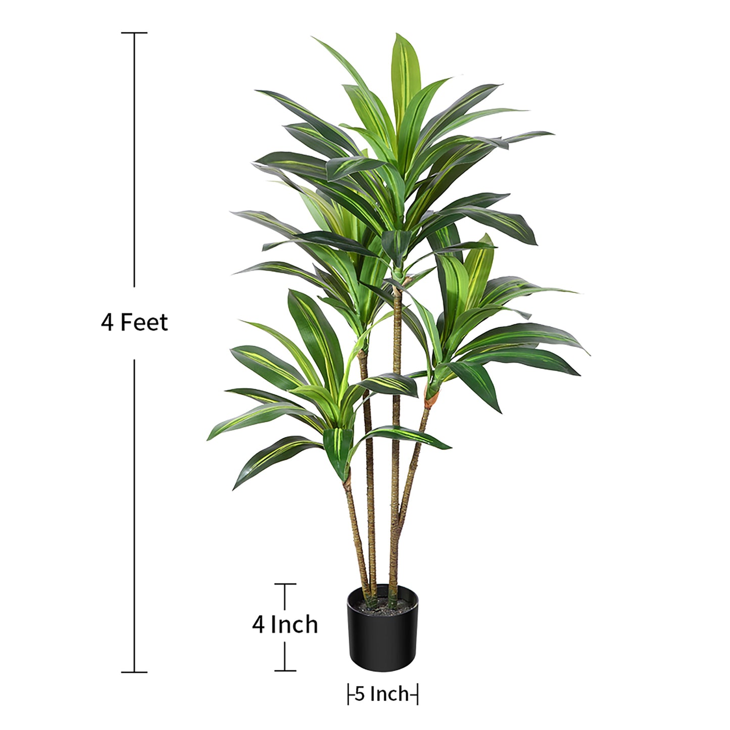 DR.Planzen Artificial Dracaena Tree, 4FT Tall Fake Tree Artificial Dracaena Plants for Indoor, Fake Trees for Office Home Living Room Floor Patio Greening Porch Decor, Set of 1