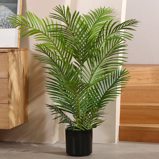 Fake Majesty Palm Plant 4 Feet Artificial Majestic Palm Faux Ravenea Rivularis in Pot for Indoor Outdoor Home Office Store, Great Housewarming Gift