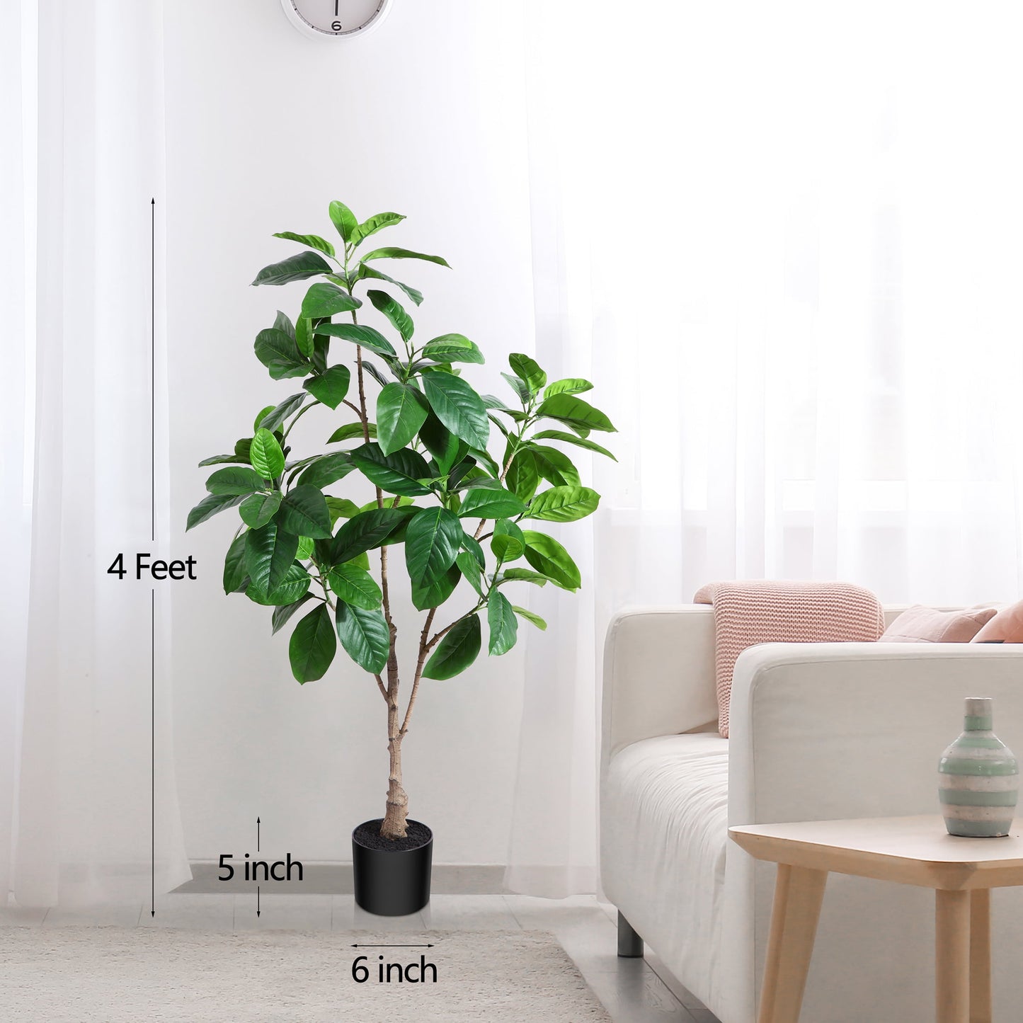 Artificial Plants, 4 Ft Ficus Tree Faux Rubber Plants Indoor Outdoor Decor Fake Tree in Pot Plastic Plants for Home Decor Office Living Room Porch Patio Perfect Housewarming Gift Green