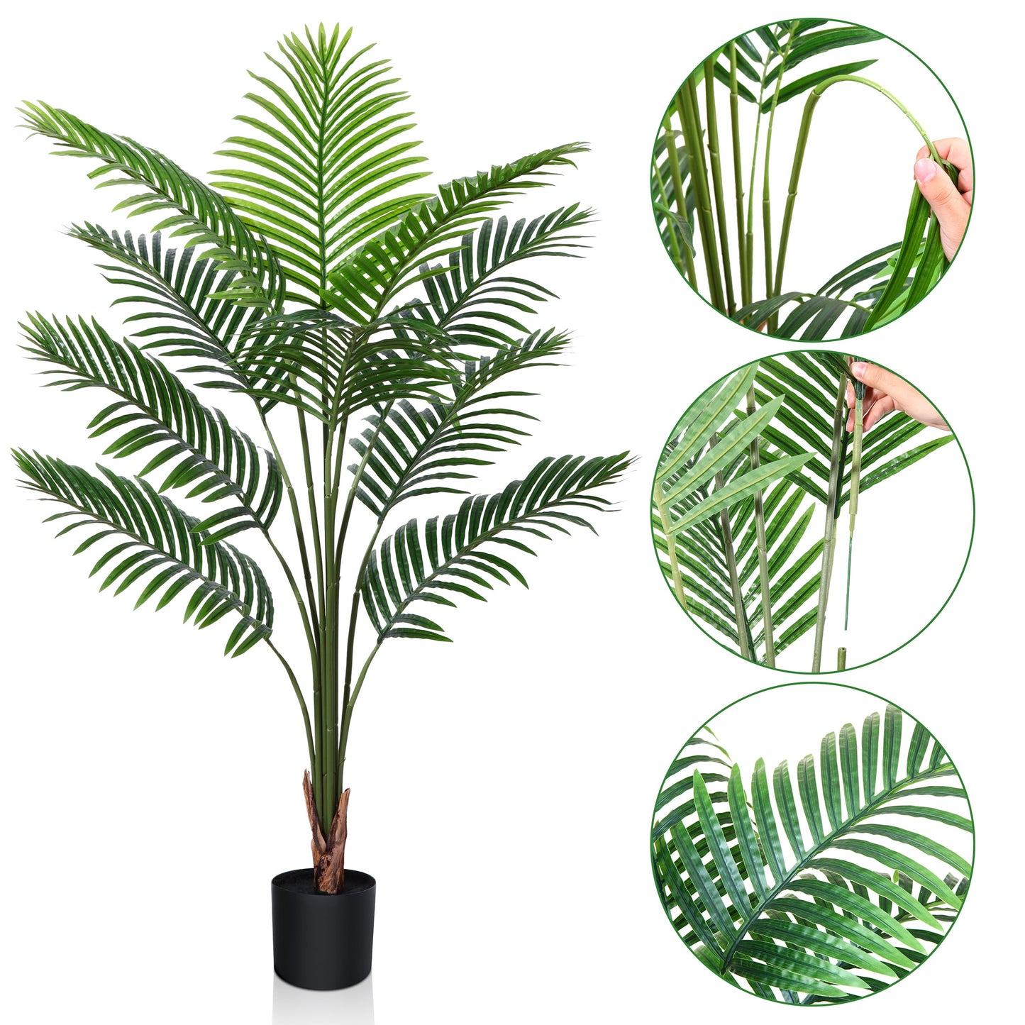 Artificial Tropical Palm Plants 4 Feet Fake Plant for Home Decor Indoor Outdoor Faux Areca Palm Tree in Pot for Home Office Perfect Housewarming Gift