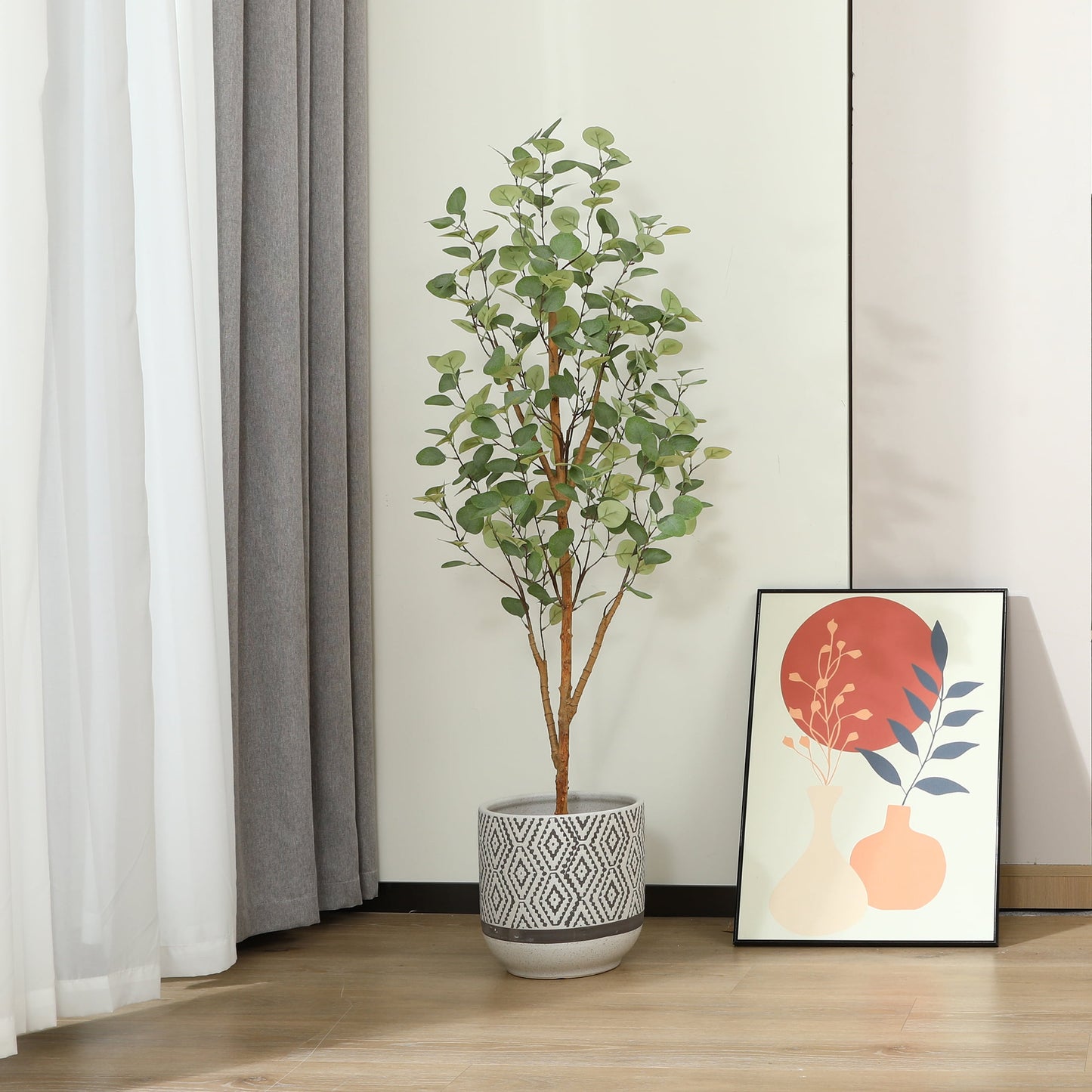 5 ft Artificial Eucalyptus Plants in Pot with Realistic Leaves and Natural Wood Trunk, Faux Tree