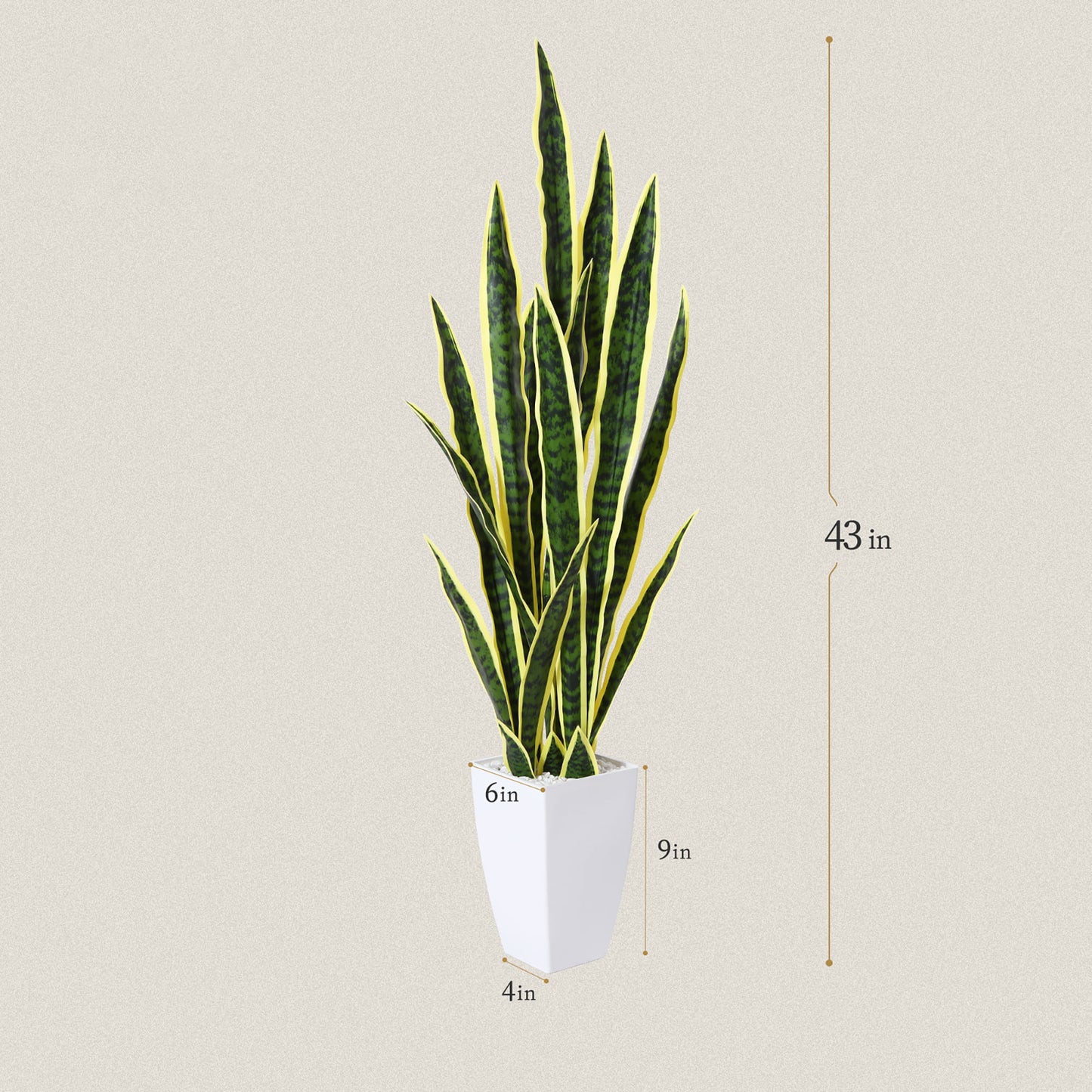 Yellow 43'' Tall Large Artificial Snake Plant with 9'' White Taper Planter,Plastic Floor Plants Tall Faux Sansevieria Plant with 20 Leaves for Home Bedroom Living Room Bathroom Indoor Outdoor Decor