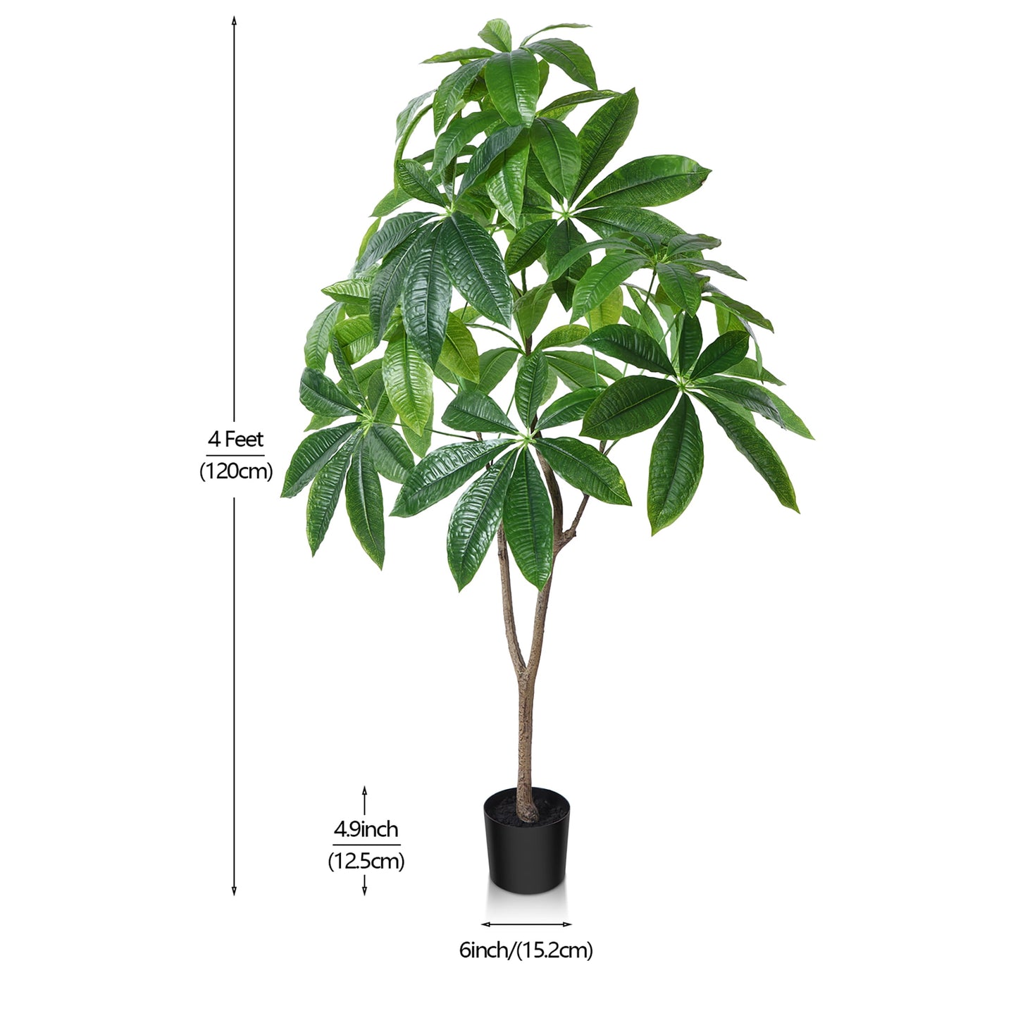 4 FT Artificial Plants Pachira Aquatica Money Tree, Fake Plastic Money Plant, Pre Potted Faux Greenry Plant for Home Decor Office House Living Room Indoor Outdoor