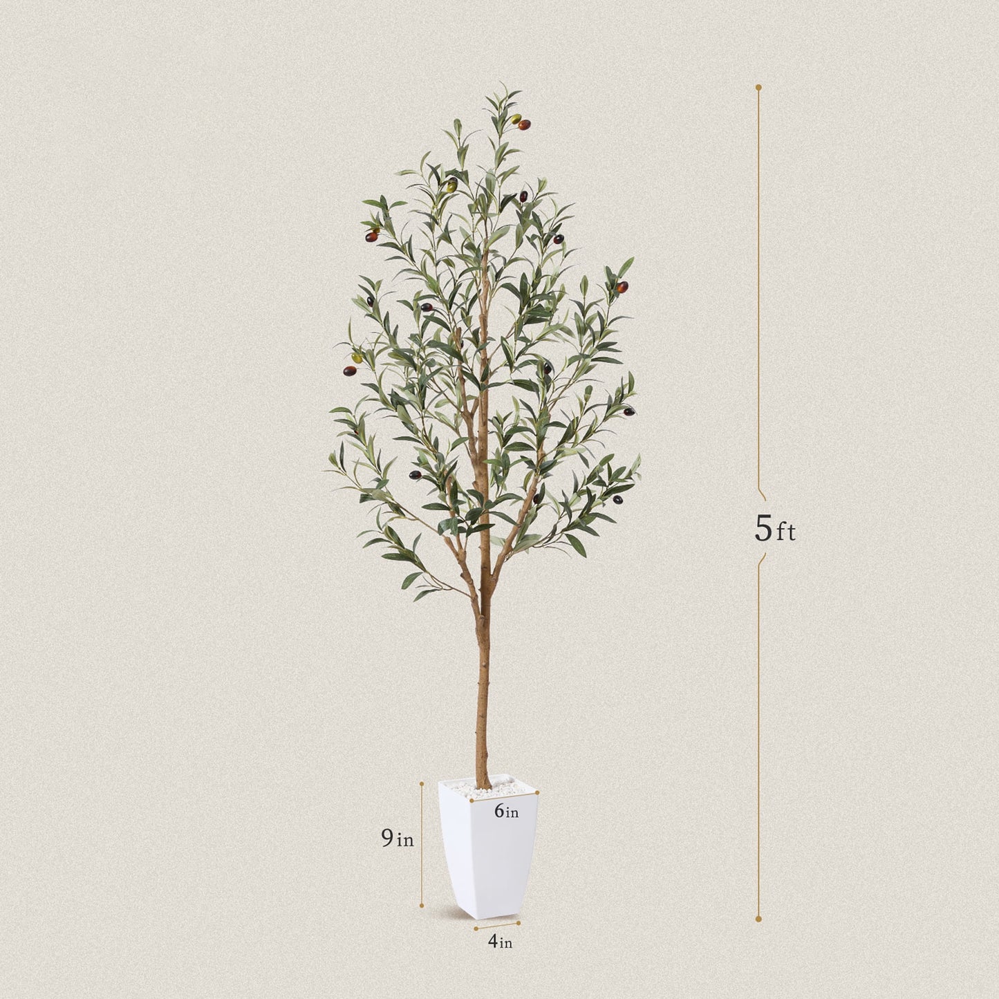 5FT Artificial Olive Tree with 9 inches White Taper Planter,Faux Tropical Silk and Lifelike Fruits Fake Greenery Potted Plant for Home Office Decor Indoor Outdoor