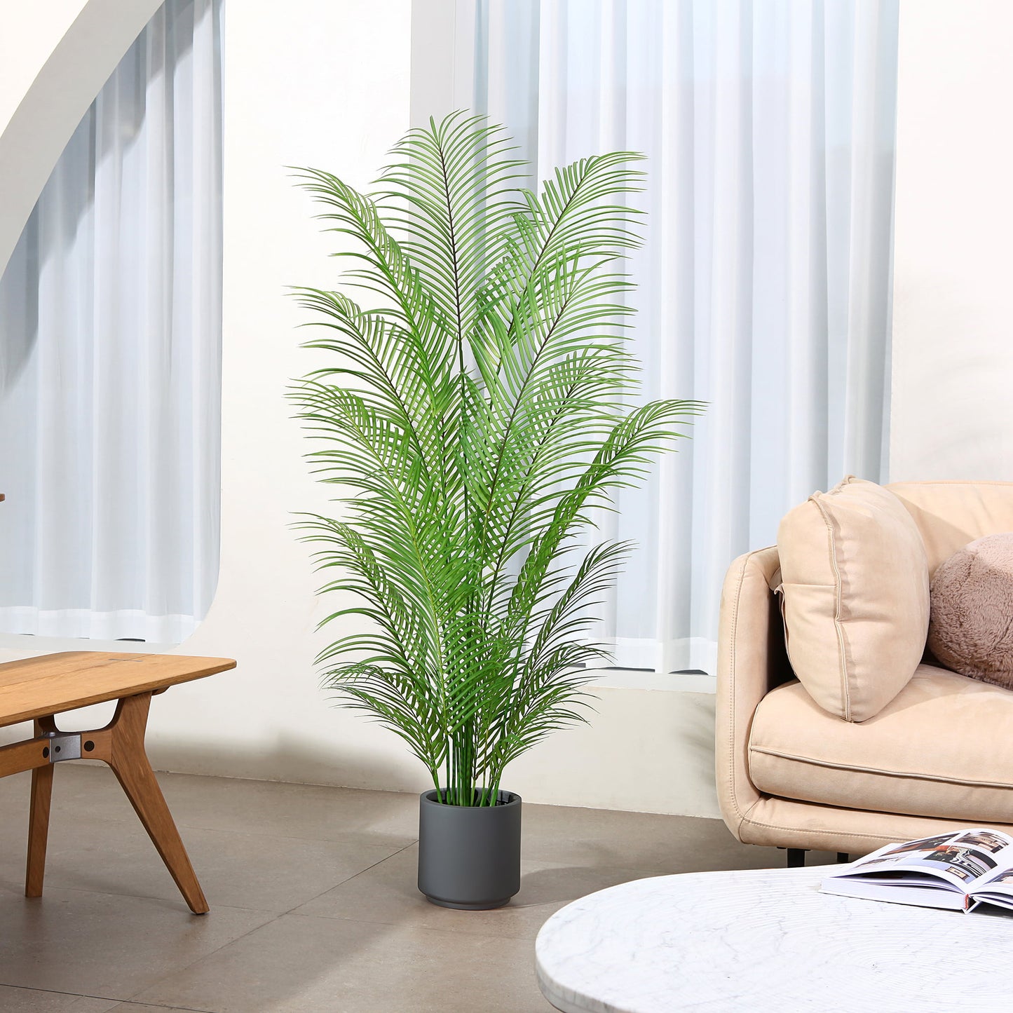 5 FT Artificial Areca Palm Tree in Pot Tall Faux Tropical Palm Plants for Home Office Decor Indoor Fake Green Potted Plant