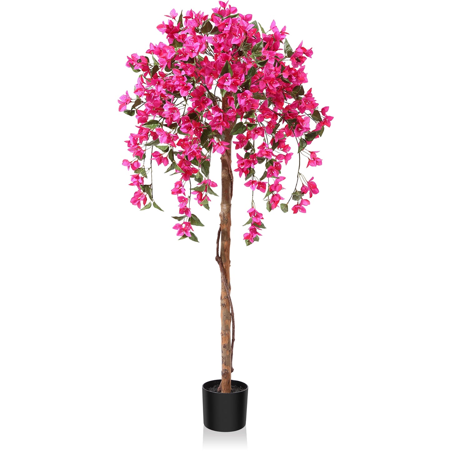 5FT Artificial Tree Tall Potted Fake Bougainvillea Trees for Outdoor Indoor Office Wedding Home Decor Lifelike Faux Plants with Wood Trunk and Pink Flowers