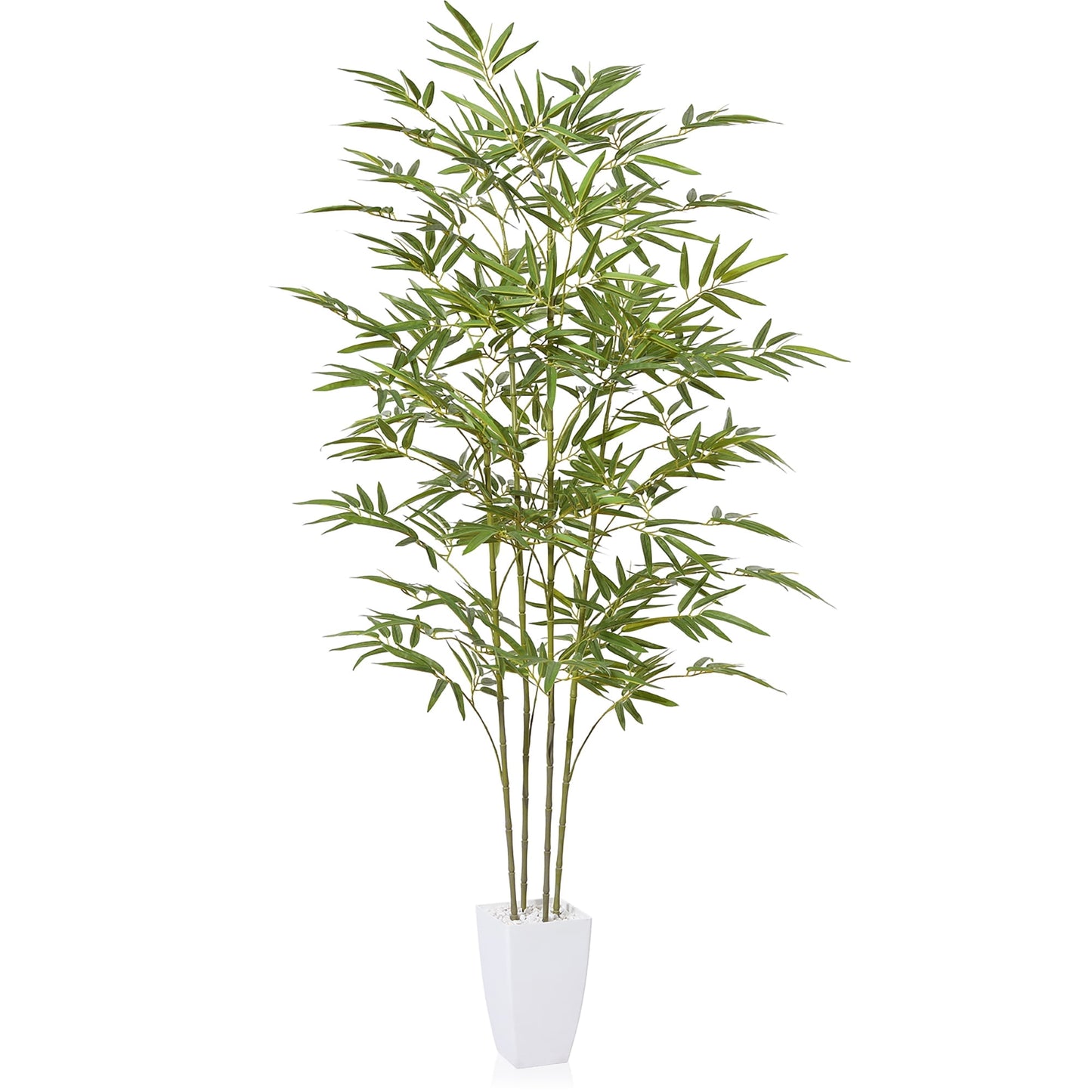 5FT Artificial Bamboo Tree Potted in 9.4 inches High White Taper Planter Fake Plant Lifelike Plastic Faux Trees for Room Office Home Decor Indoor Outdoor