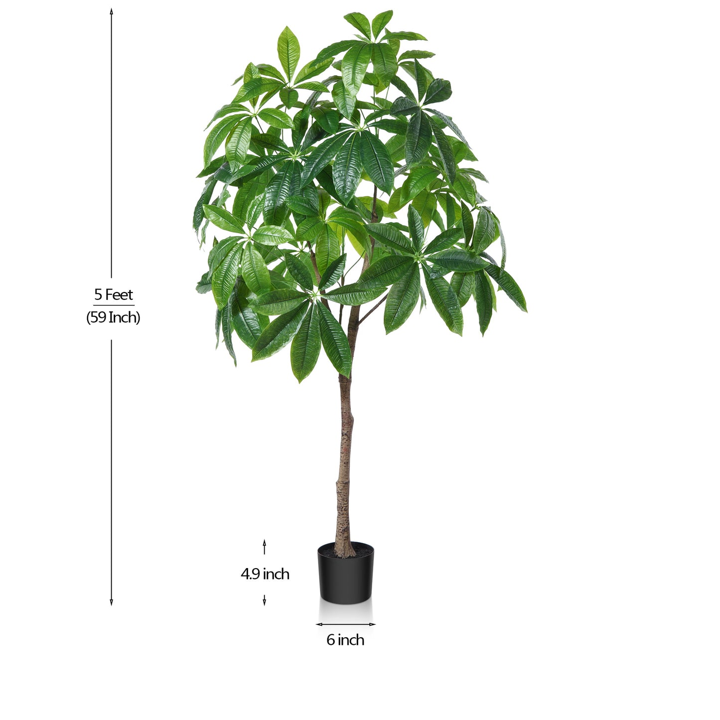 5FT Artificial Plants Pachira Aquatica Money Tree, Fake Plastic Money Plant, Pre Potted Faux Greenry Plant for Home Decor Office House Living Room Indoor Outdoor, Topiary Artificial Plants Outdoor