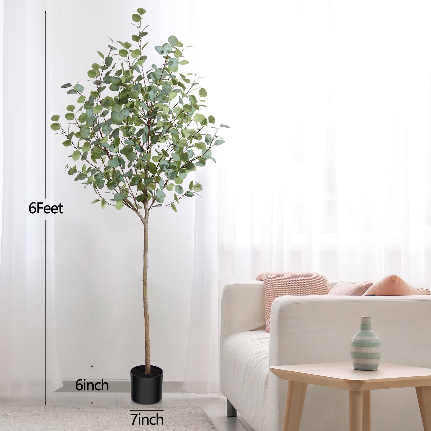 DR.Planzen Artificial Eucalyptus Plants 6Ft Fake Eucalyptus Plant in Pot Faux Tree for Home Decor Indoor Living Room Office Perfect Housewarming Gift 1Pack