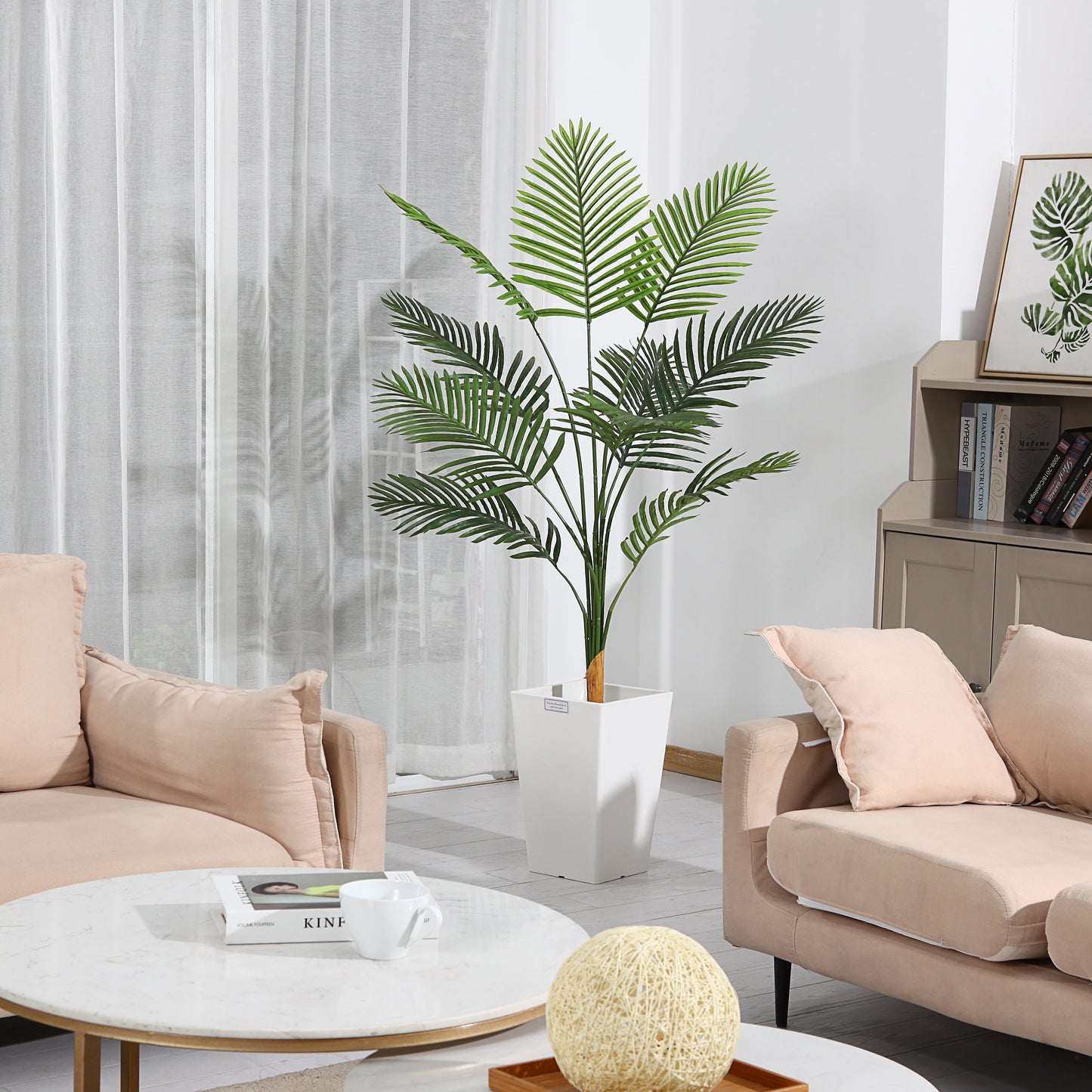 Artificial Tropical Palm Plants 4 Feet Fake Plant for Home Decor Indoor Outdoor Faux Areca Palm Tree in Pot for Home Office Perfect Housewarming Gift