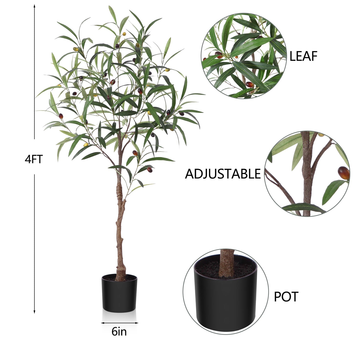 DR.Planzen Artificial Olive Tree 4FT Tall Fake Olive Plants Large Faux Trees for Home Decor Indoor Outdoor Office Gift Ornaments, Set of 1