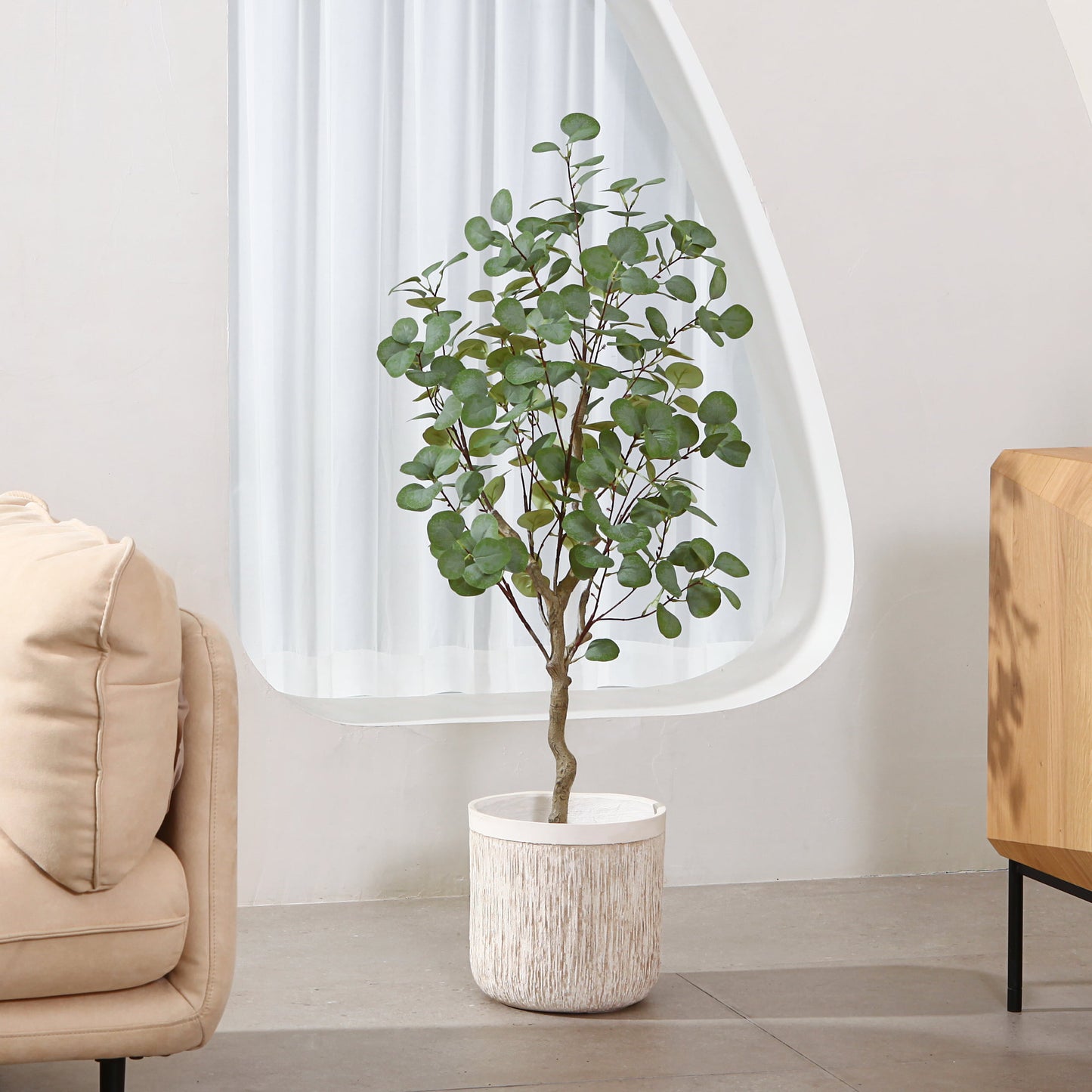 4 FT Artificial Plants Eucalyptus Silk Tree in Pot, Faux Plastic Eucalyptus Plant with Durable Plastic Trunk for Home Decor Office House Living Room Indoor Outdoor