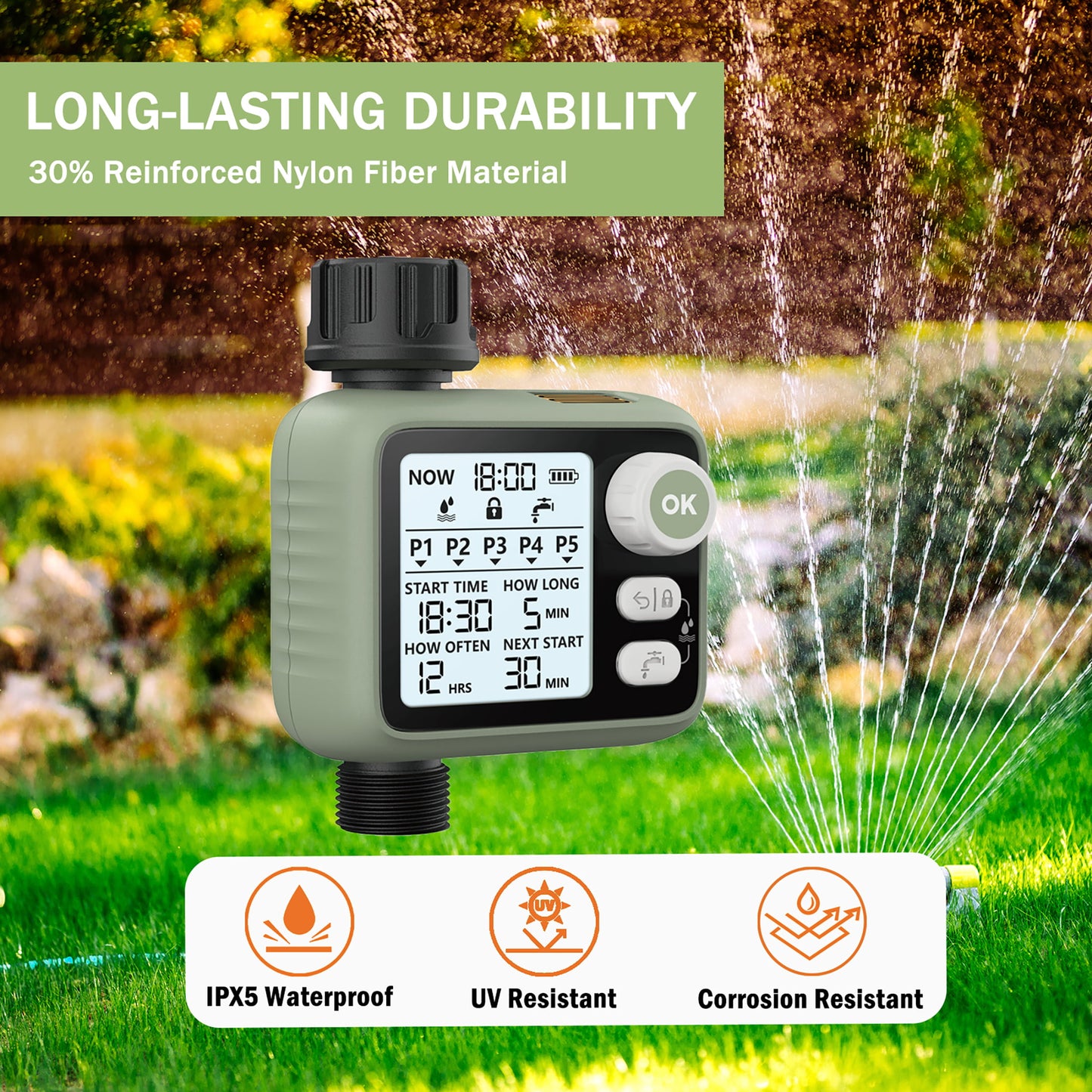 Kazeila Water Timer Irrigation System Hose Timer Water Sprinkler Timer Lawn & Garden Watering Equipment with Rain Delay/Automatic Watering System/IPX5 Waterproof/Child Lock Mode/Sprinklers for Lawns