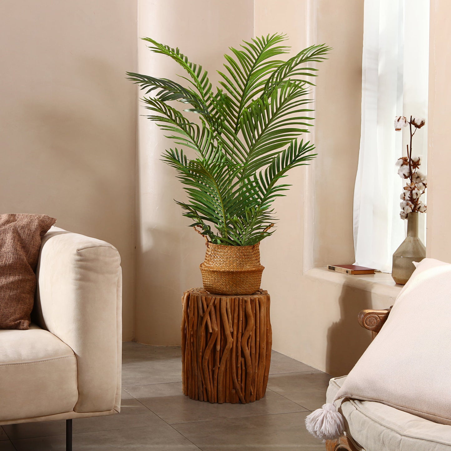 Fake Majesty Palm Plant 4 Feet Artificial Majestic Palm Faux Ravenea Rivularis in Pot for Indoor Outdoor Home Office Store, Great Housewarming Gift