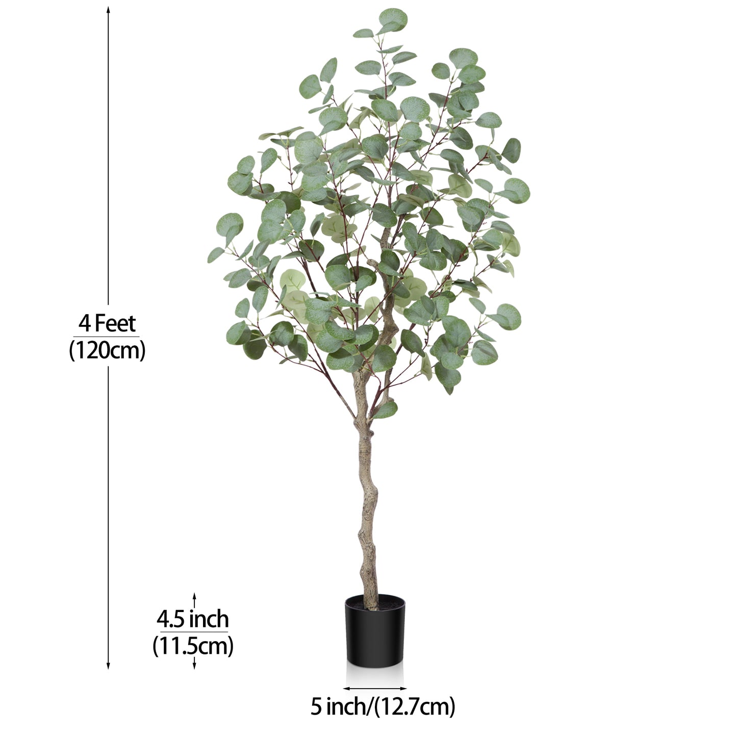 4 FT Artificial Plants Eucalyptus Silk Tree in Pot, Faux Plastic Eucalyptus Plant with Durable Plastic Trunk for Home Decor Office House Living Room Indoor Outdoor