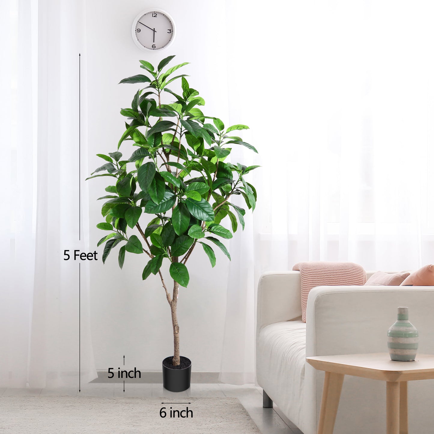 Artificial Plants, 5 Ft Ficus Tree Faux Rubber Plants Indoor Outdoor Decor Fake Tree in Pot Plastic Plants for Home Decor Office Living Room Porch Patio Perfect Housewarming Gift Green