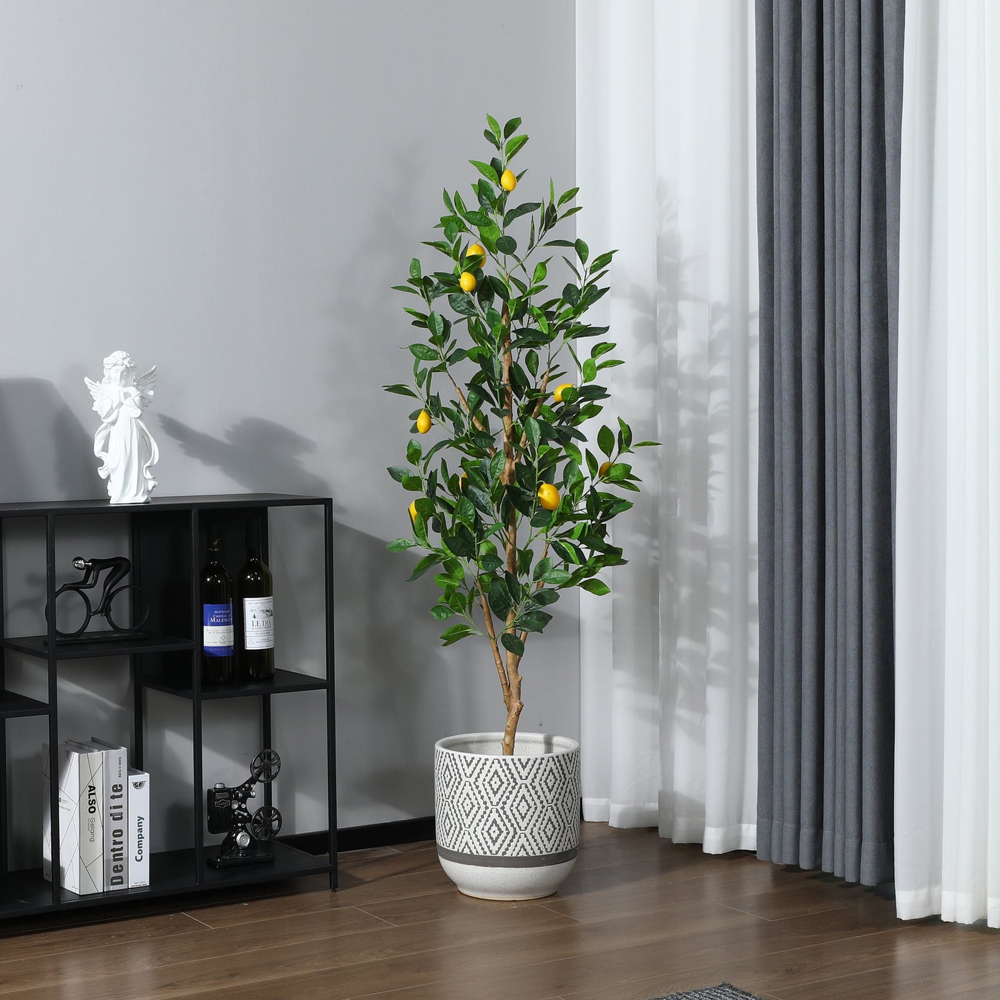 5 ft Artificial lemon Plants with Realistic Leaves and Natural Trunk, Fake Potted Tree