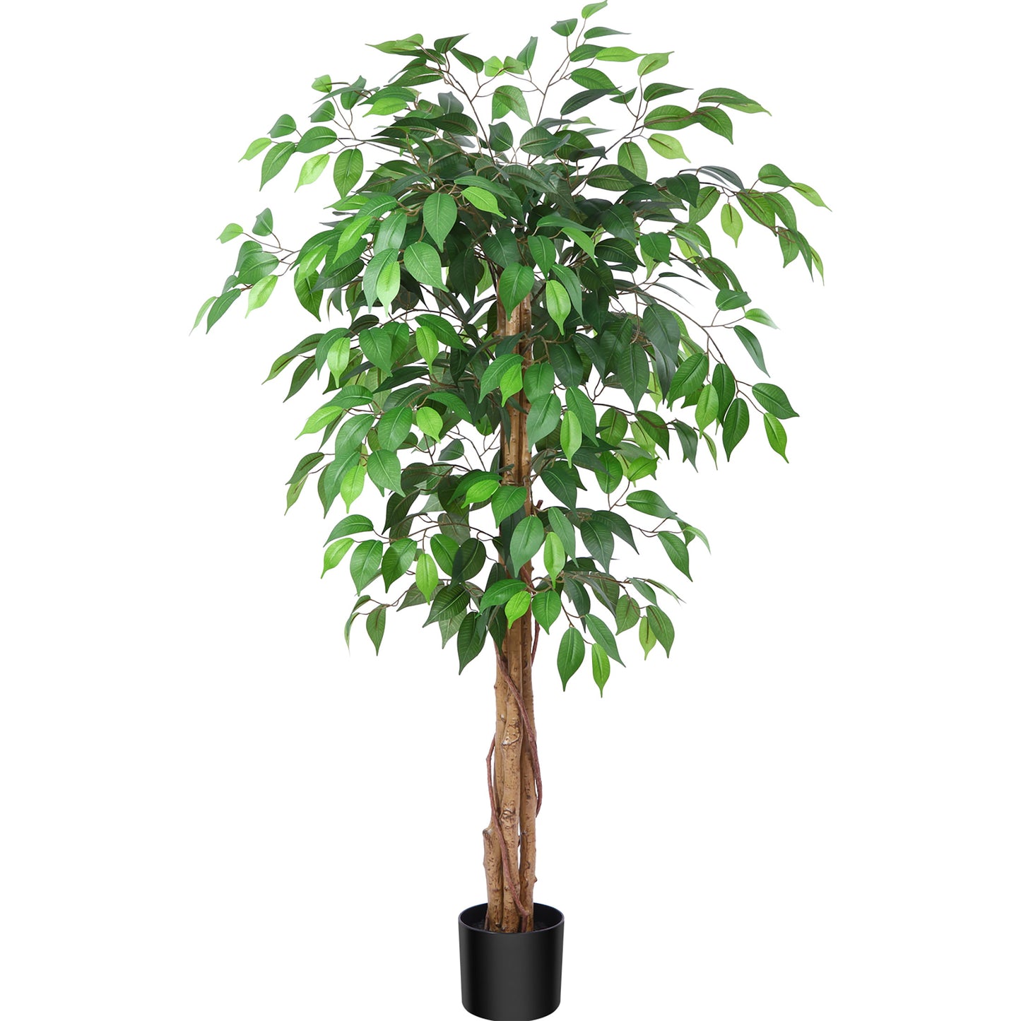 4 ft Ficus Artificial Trees with Realistic Leaves and Natural Trunk, Silk Fake Ficus Tree with Plastic Nursery Pot, Faux Ficus Tree for Office Home Farmhouse