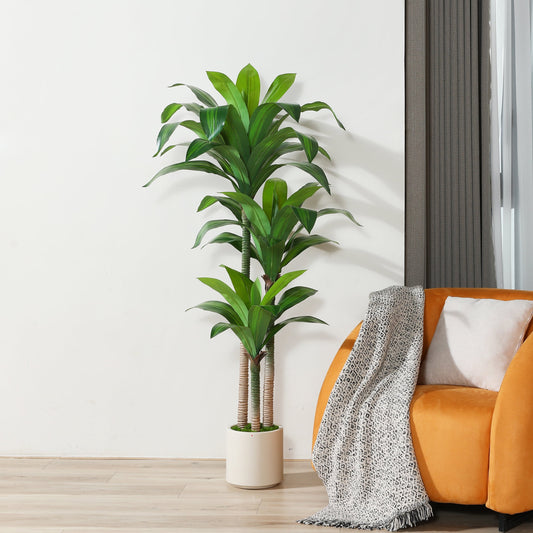 5FT Artificial Dracaena Tree with Large White Planter,Faux Dracaena Plants